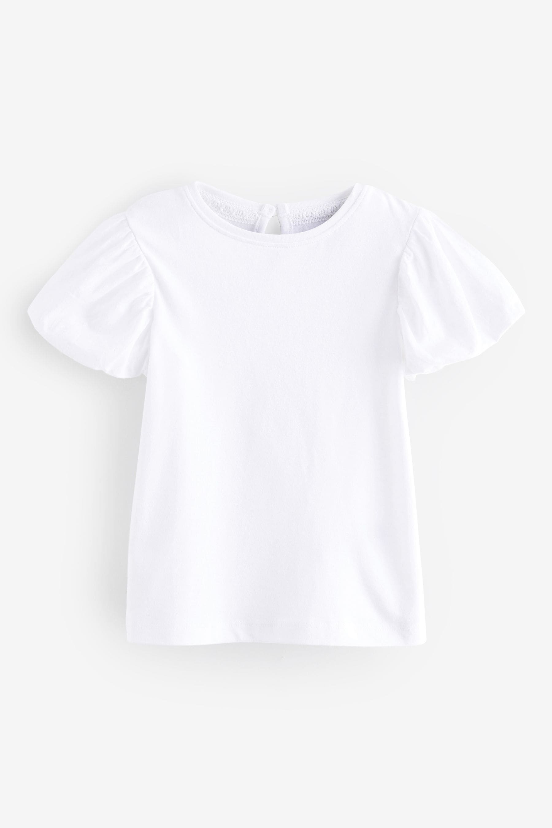 White Puff Short Sleeve 100% Cotton T-Shirt (3mths-7yrs)