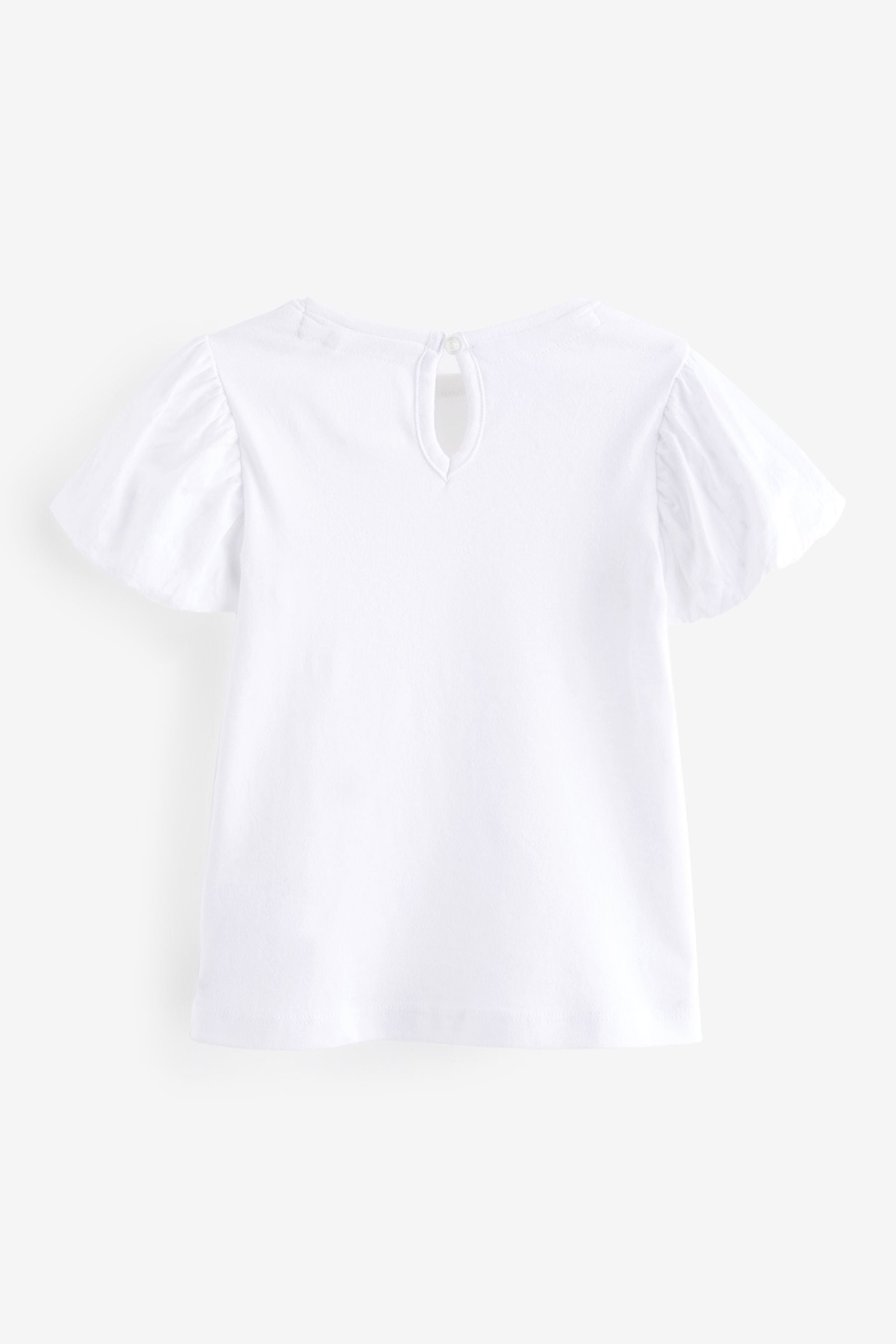 White Puff Short Sleeve 100% Cotton T-Shirt (3mths-7yrs)