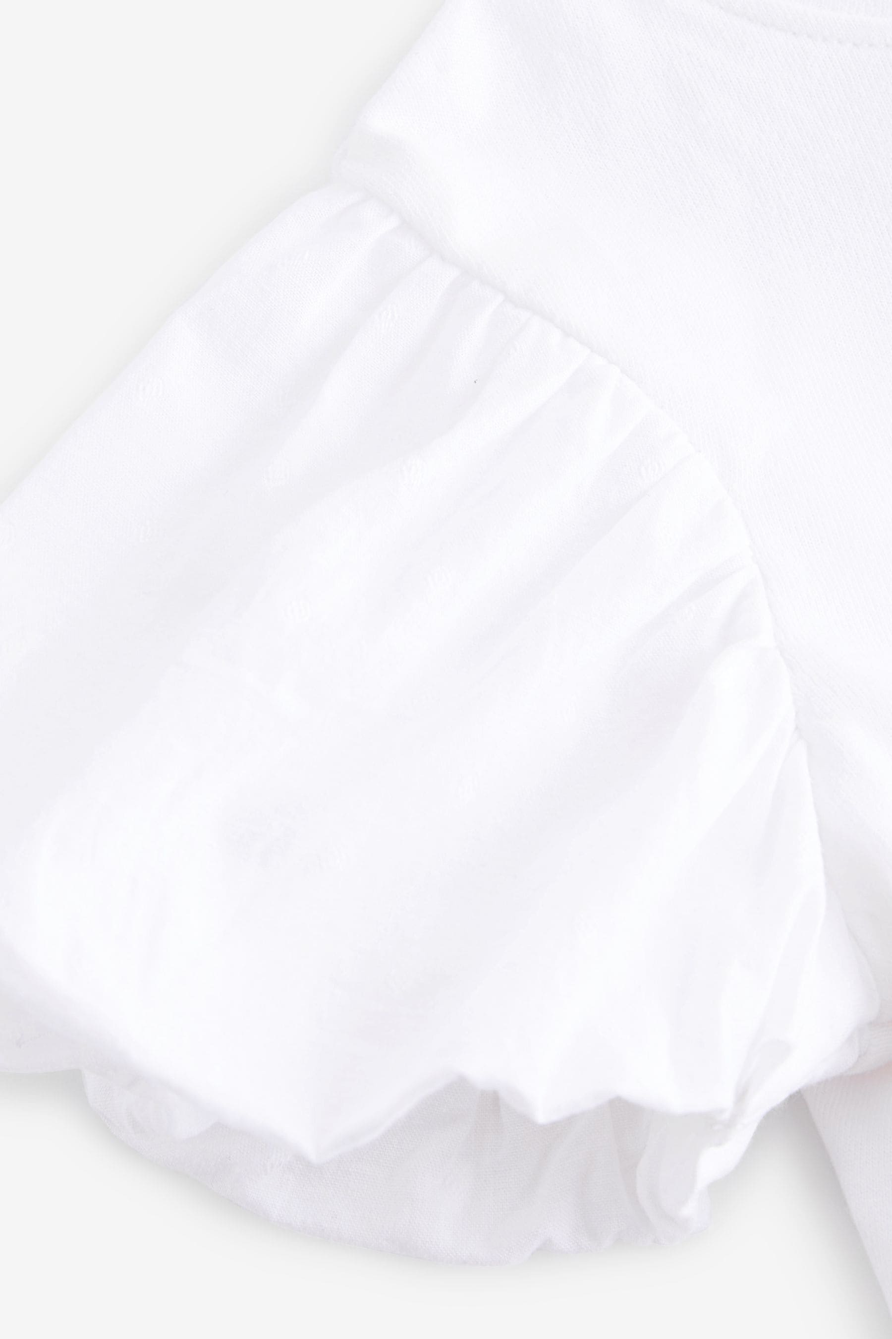 White Puff Short Sleeve 100% Cotton T-Shirt (3mths-7yrs)