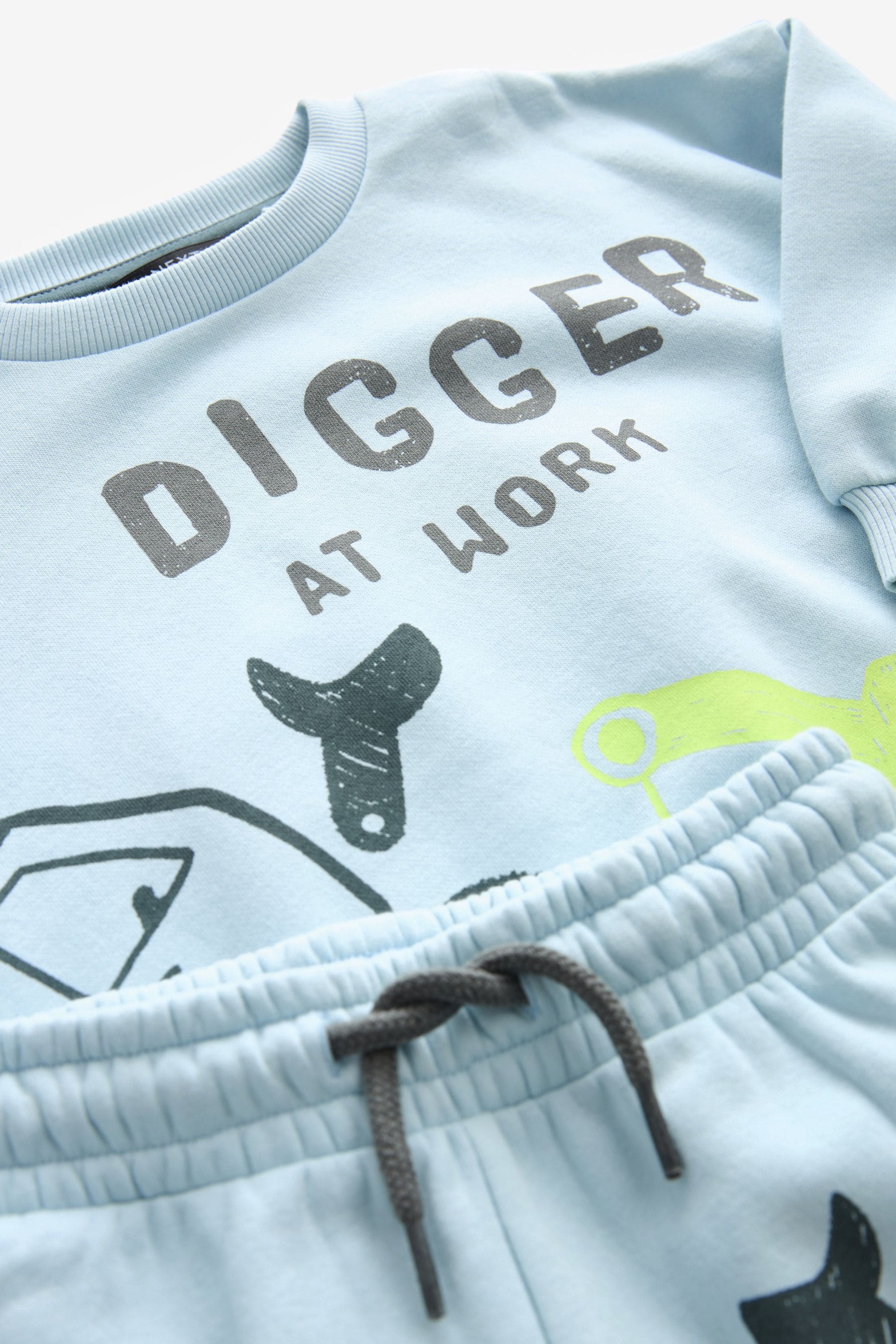 Light Blue Digger Jersey 100% Cotton Crew Neck Sweatshirt and Short Set (3mths-7yrs)