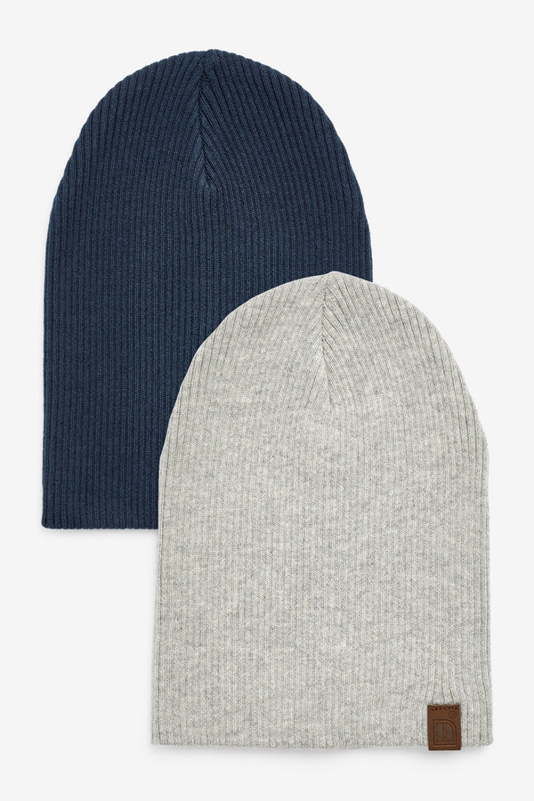 Grey/Navy Blue Beanie Hats 2 Pack (3mths-10yrs)