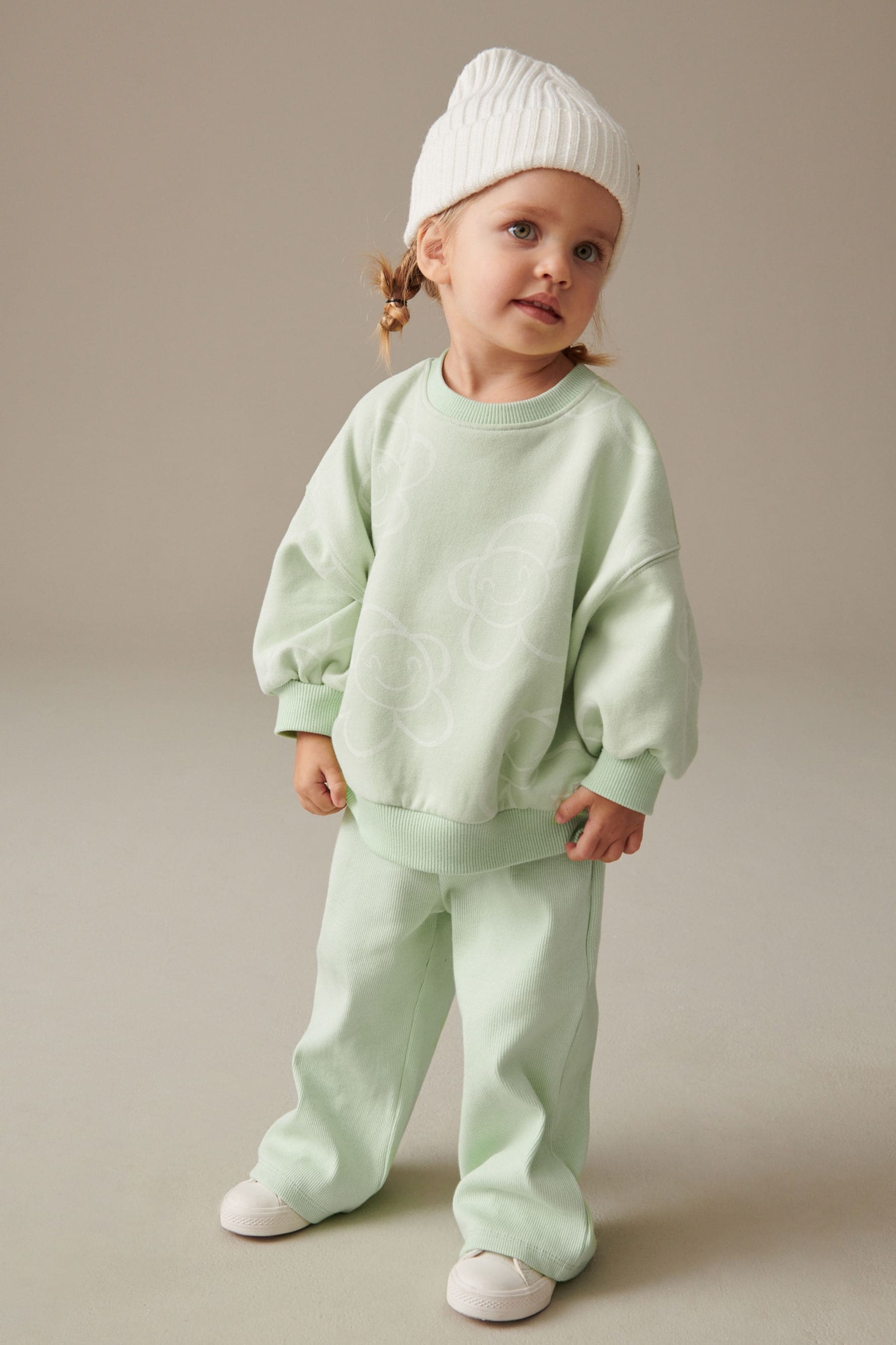 Green 2pc Sweatshirt and Wide Leg Trouser Set (3mths-7yrs)