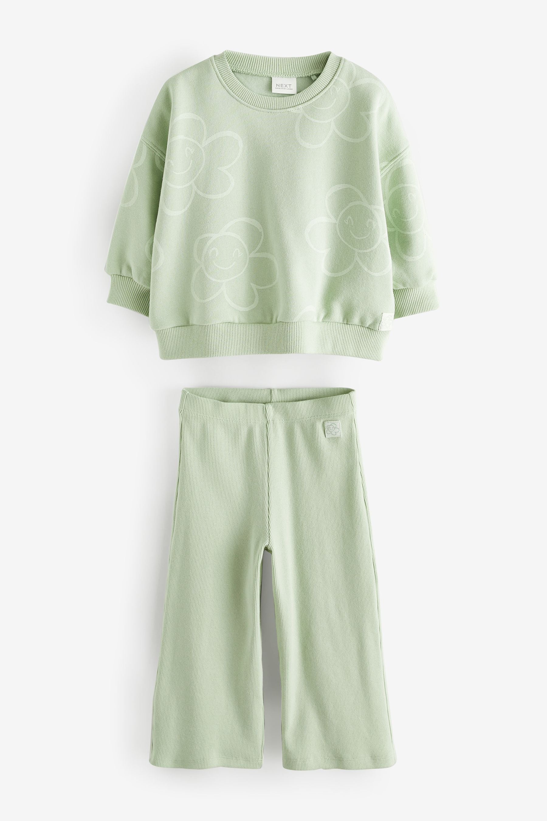 Green 2pc Sweatshirt and Wide Leg Trouser Set (3mths-7yrs)