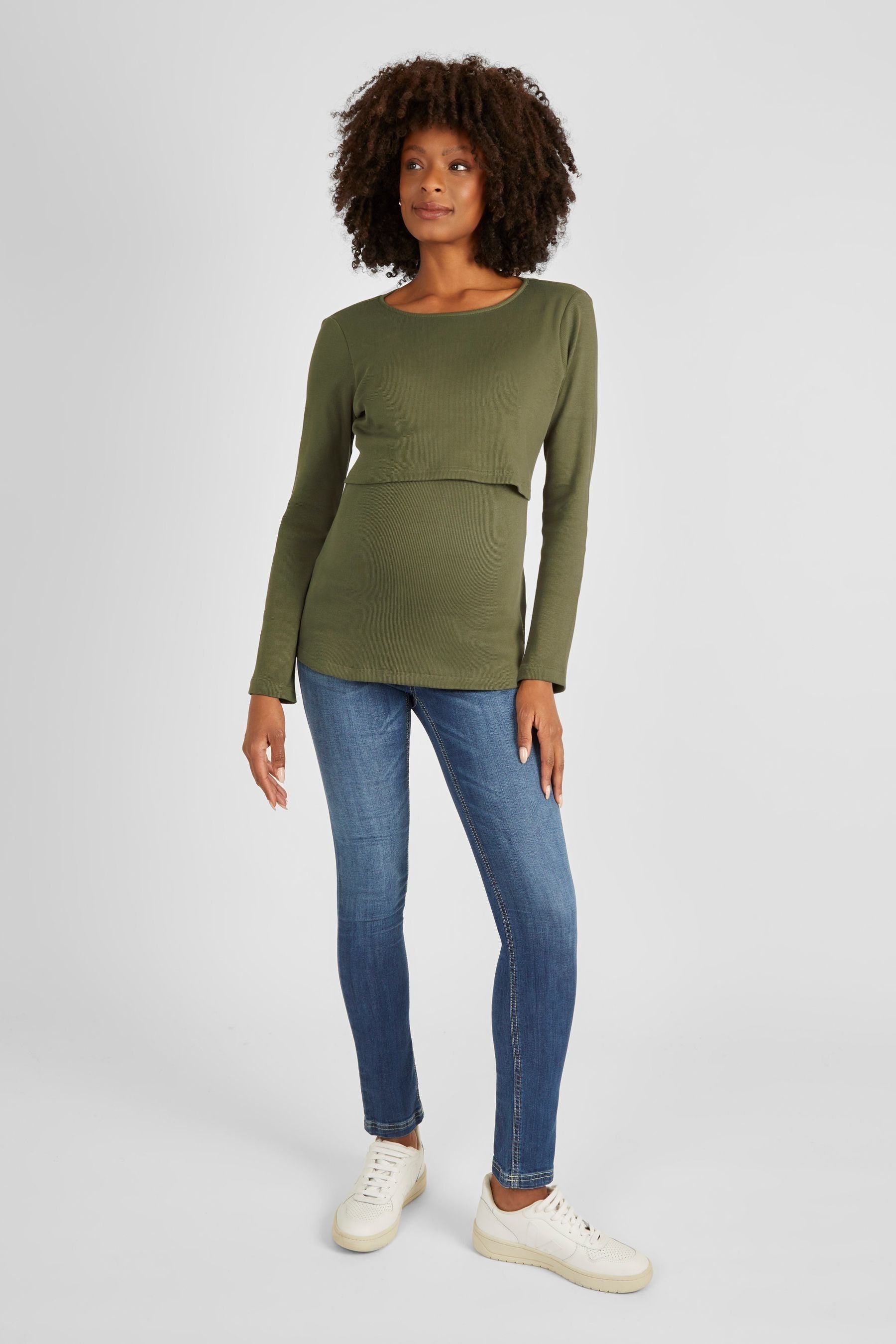 Khaki JoJo Maman Bébé Ribbed Maternity & Nursing Jersey Top