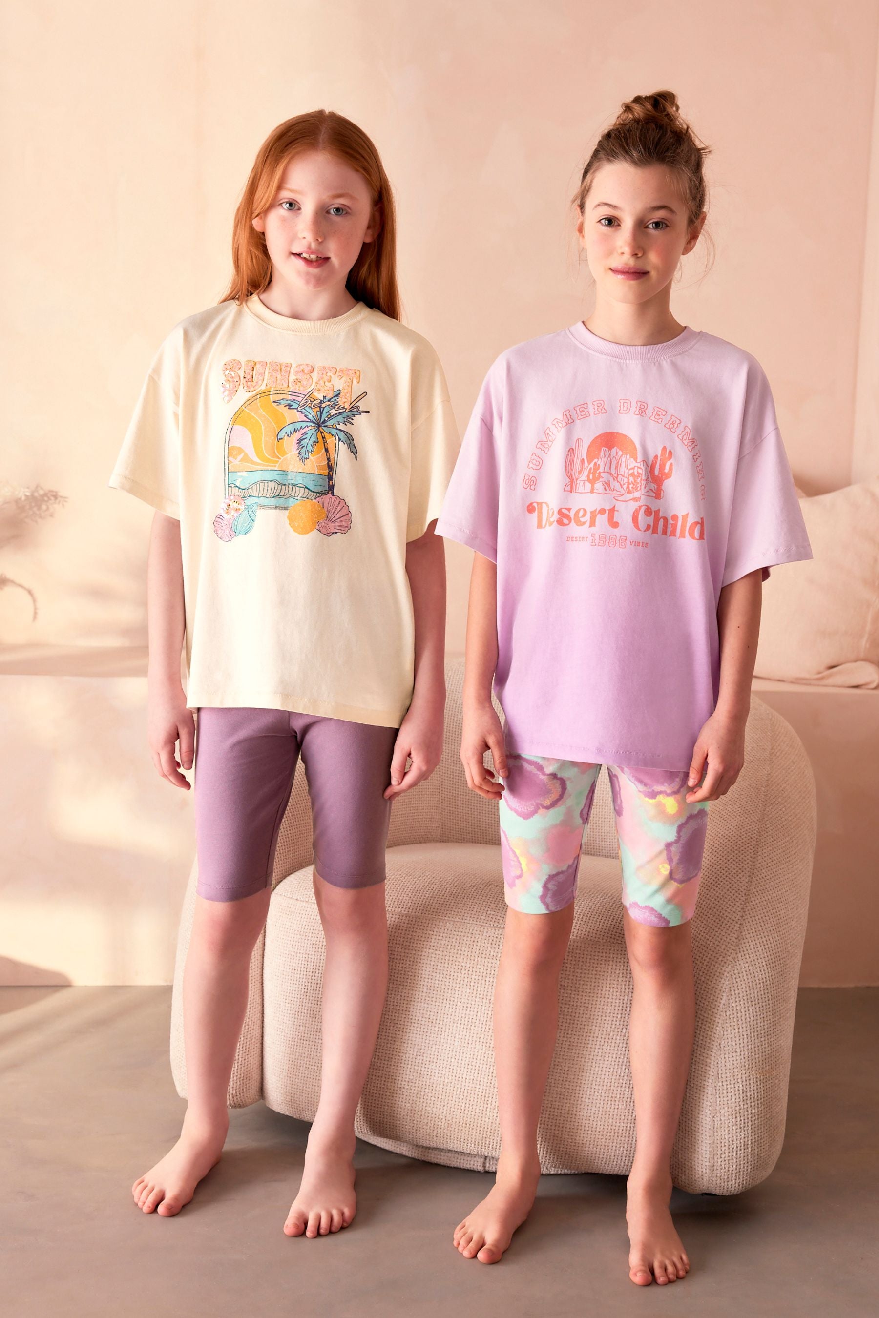 Cream/ Purple Ombre Short Pyjamas 2 Pack (3-16yrs)