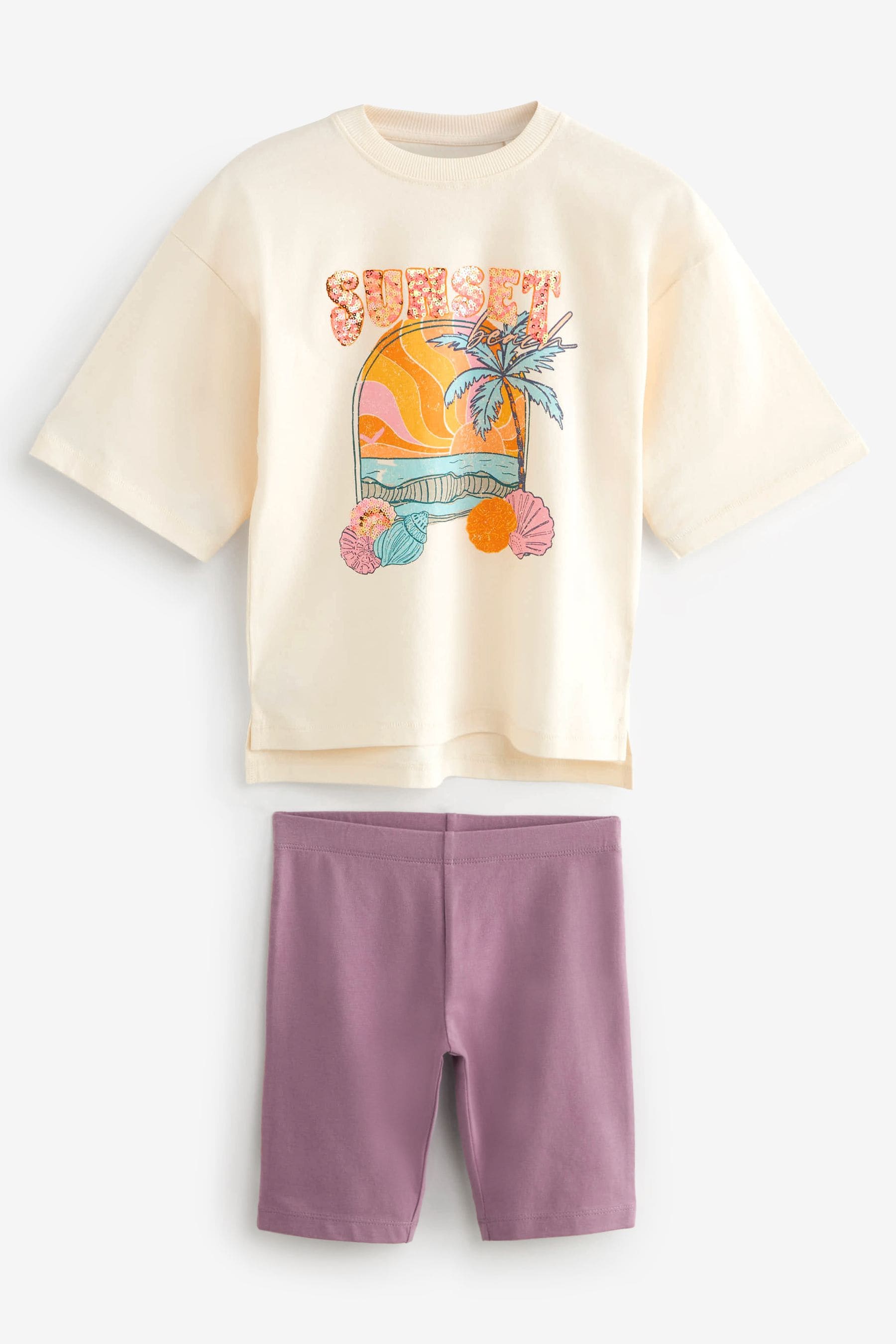 Cream/ Purple Ombre Short Pyjamas 2 Pack (3-16yrs)