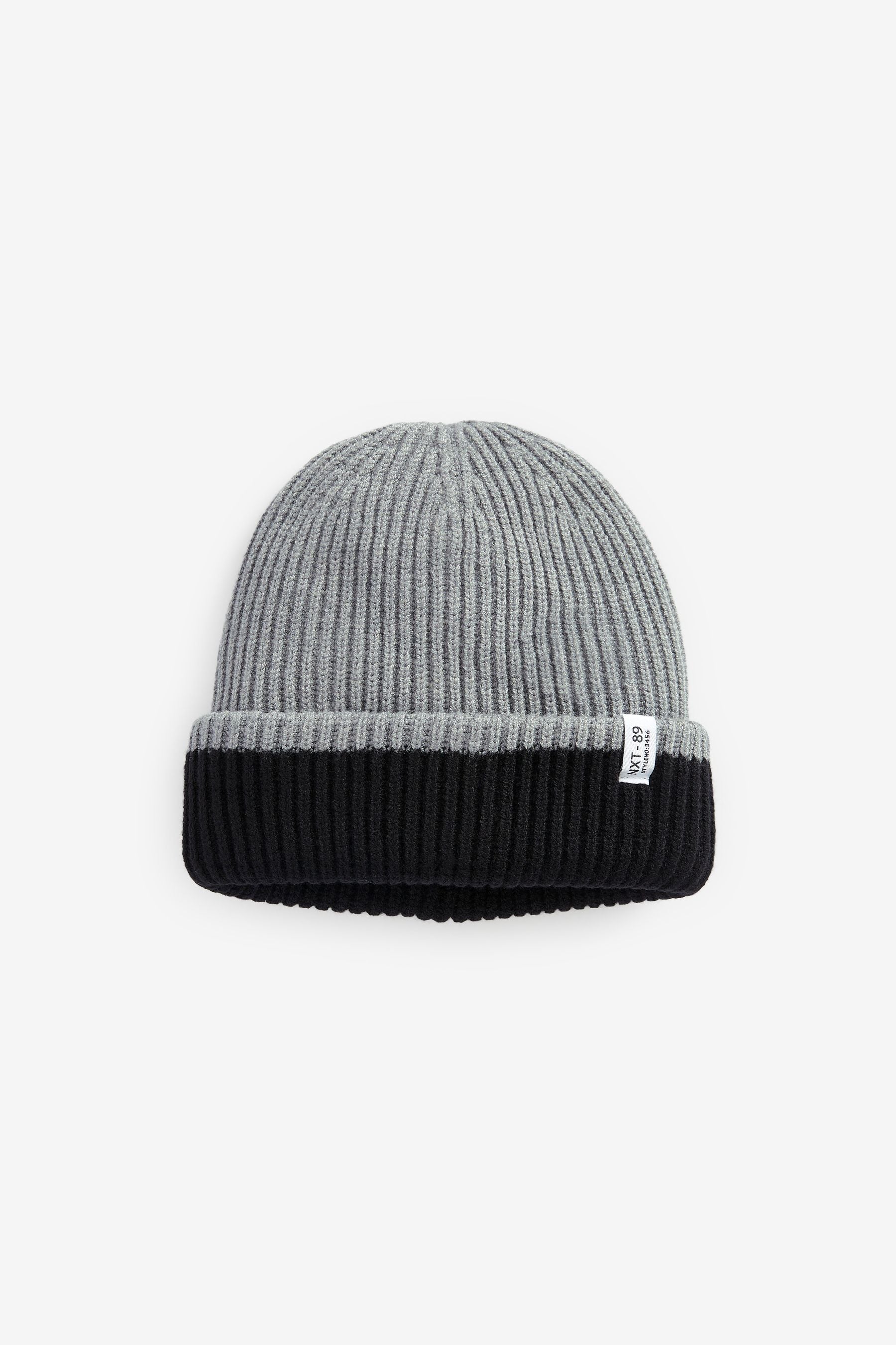 Black/Grey Reversible Knitted Beanie Hat (1-16yrs)