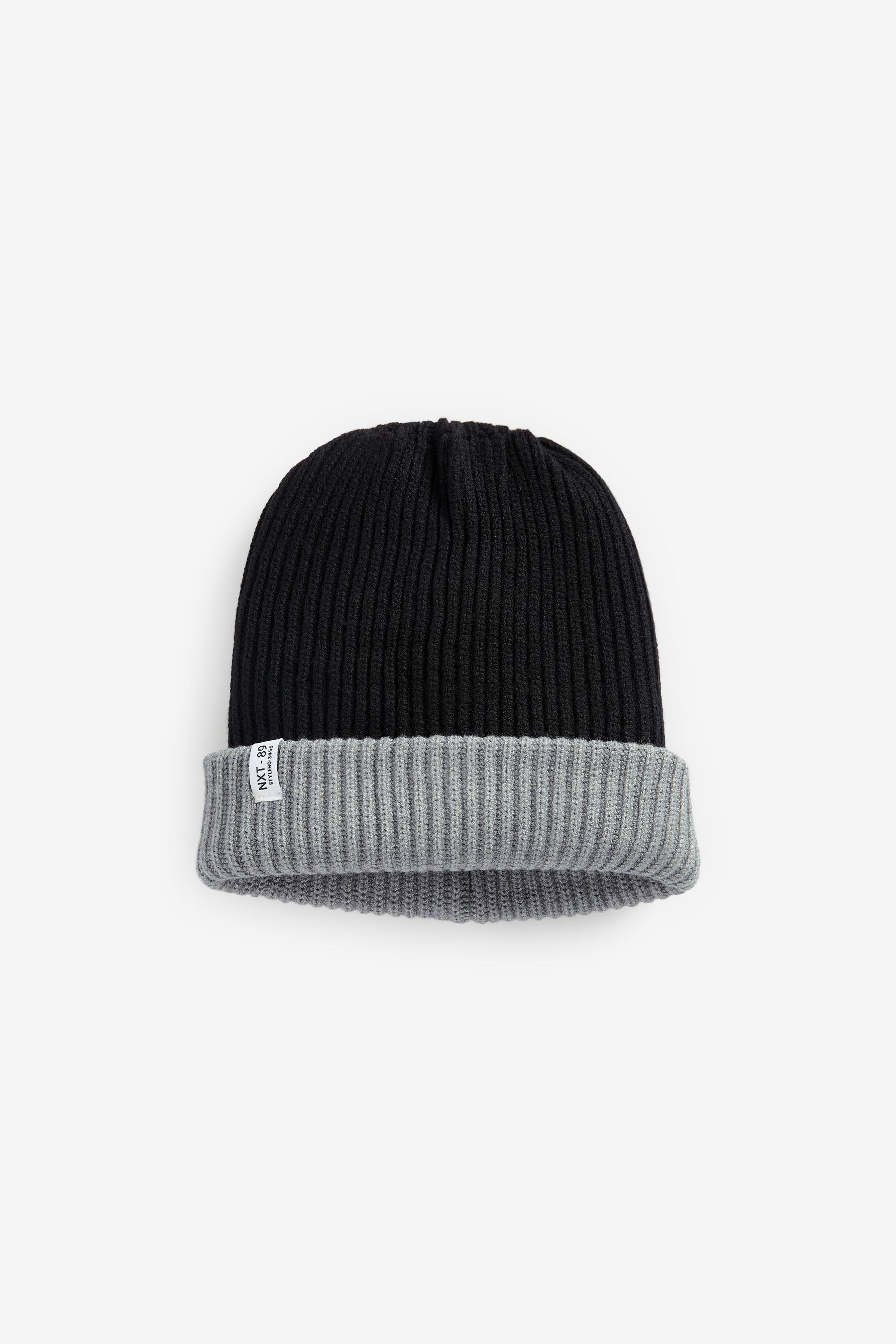 Black/Grey Reversible Knitted Beanie Hat (1-16yrs)