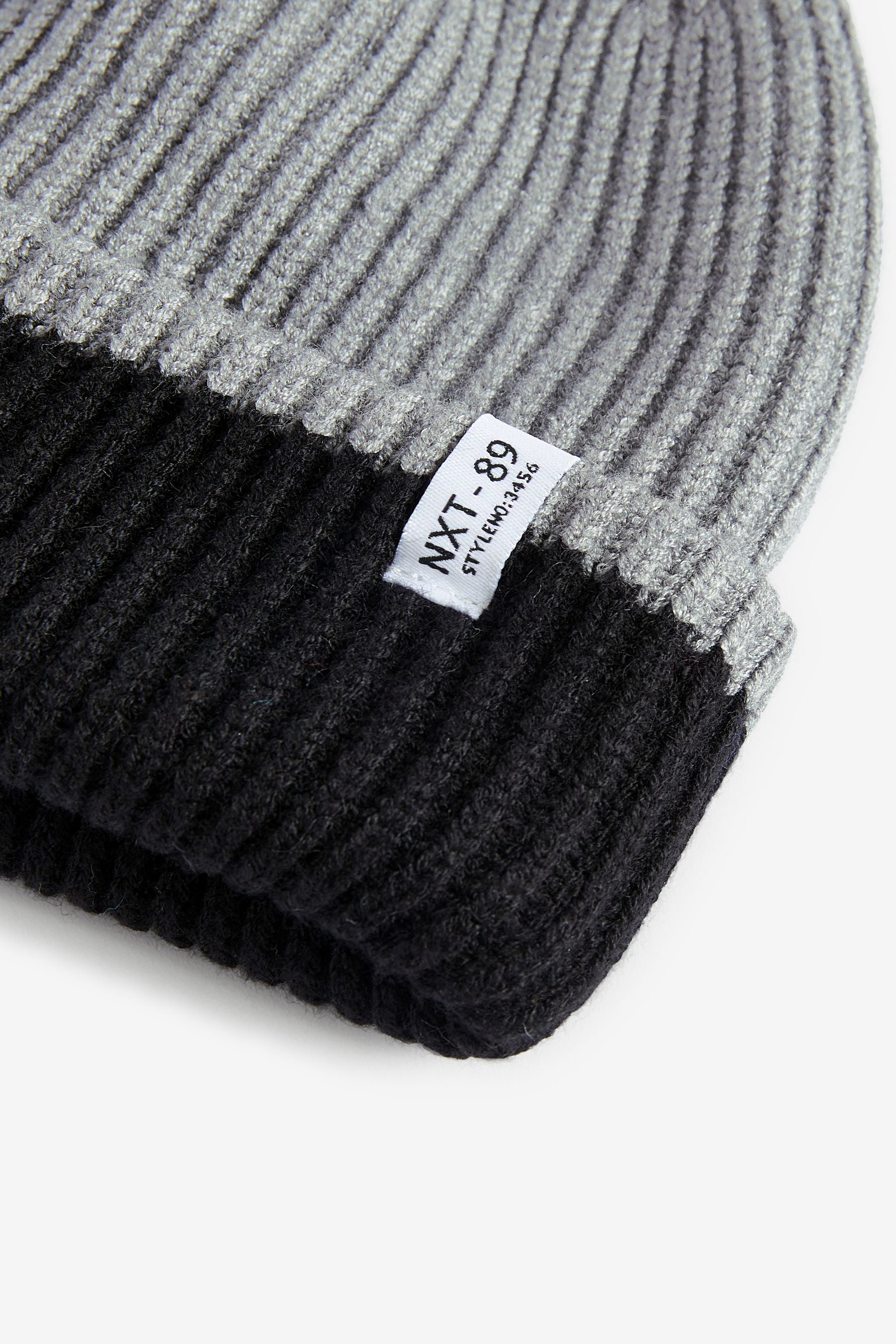 Black/Grey Reversible Knitted Beanie Hat (1-16yrs)