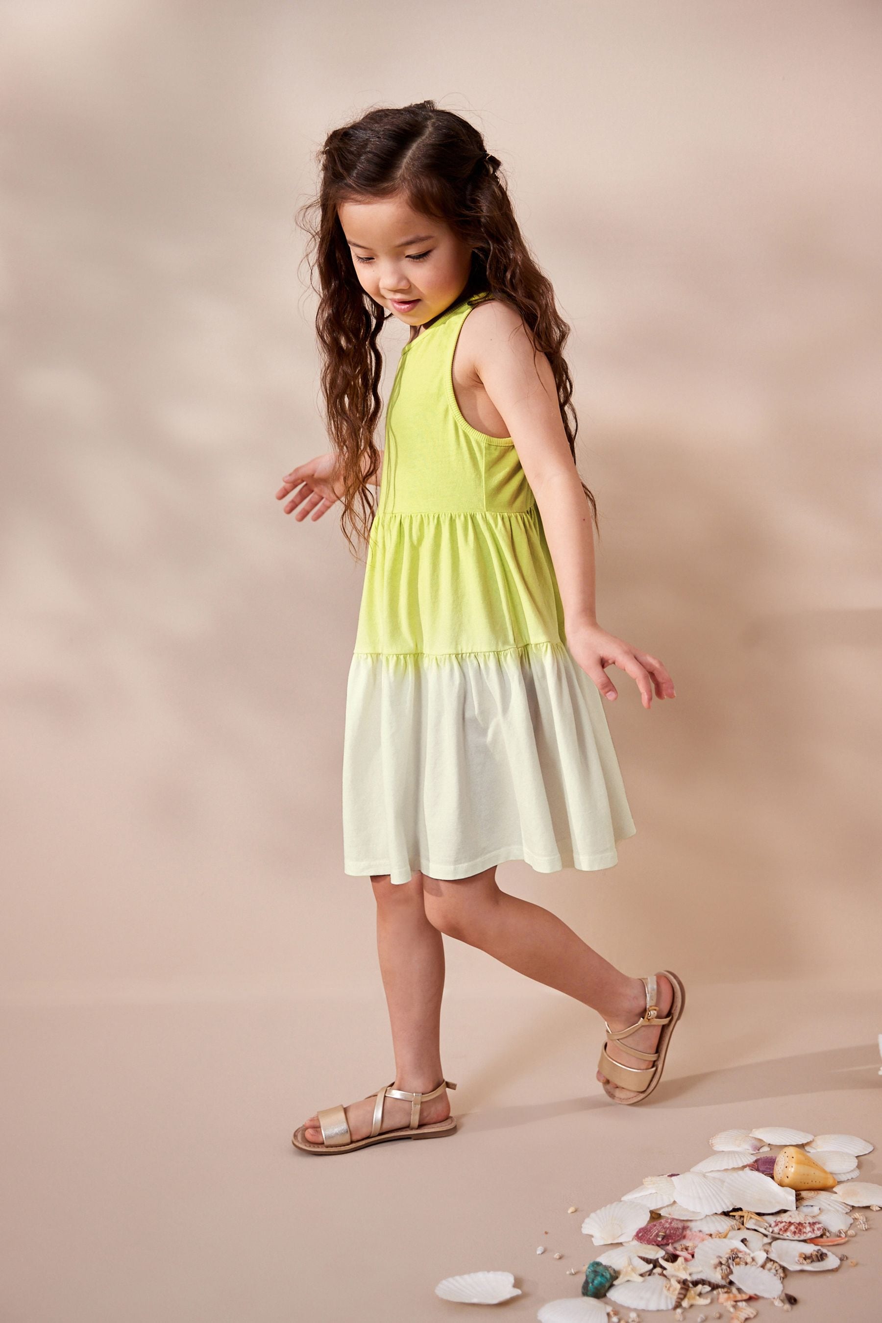 Lime Green Ombre Jersey Back Detail Tiered Dress (3-16yrs)