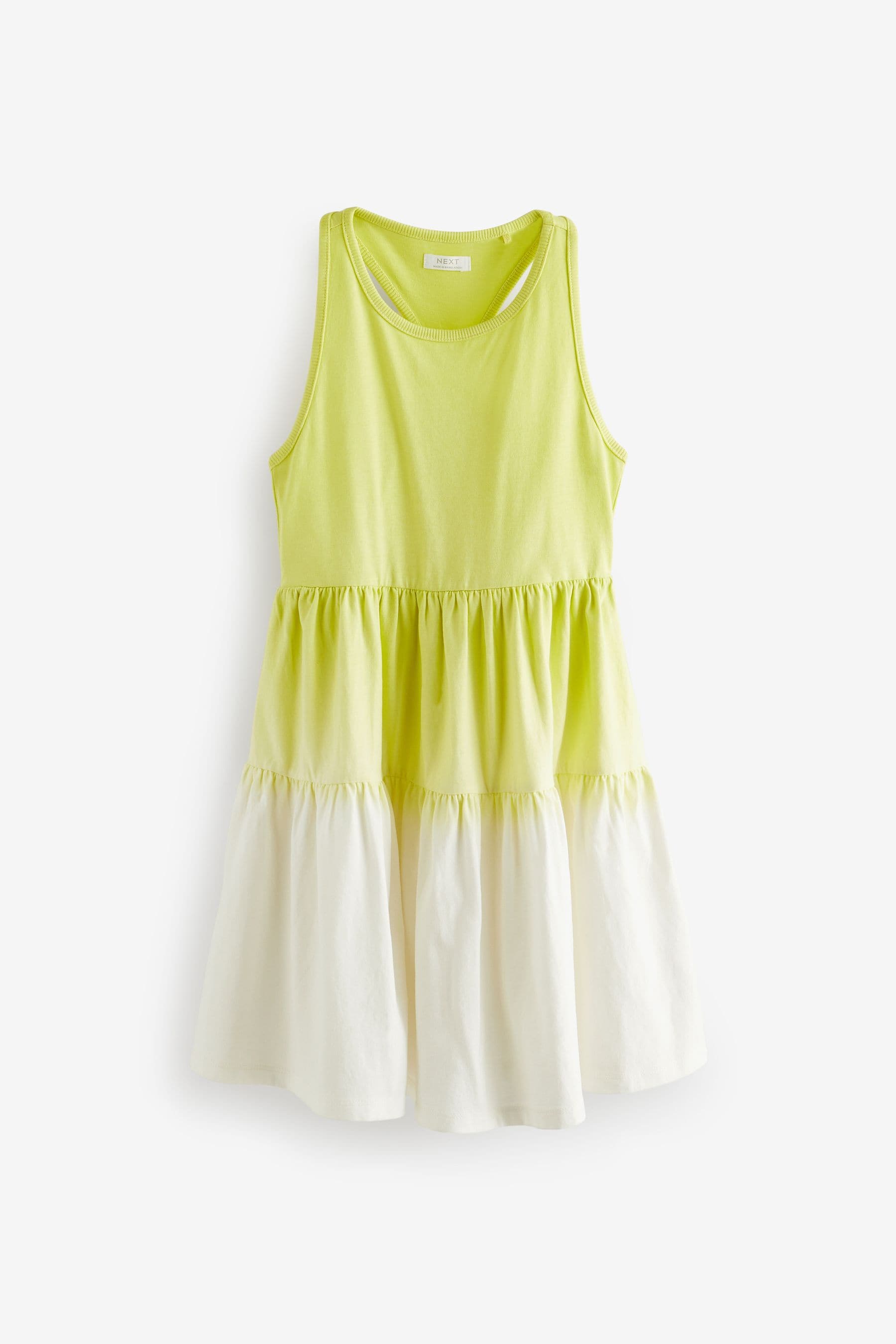 Lime Green Ombre Jersey Back Detail Tiered Dress (3-16yrs)