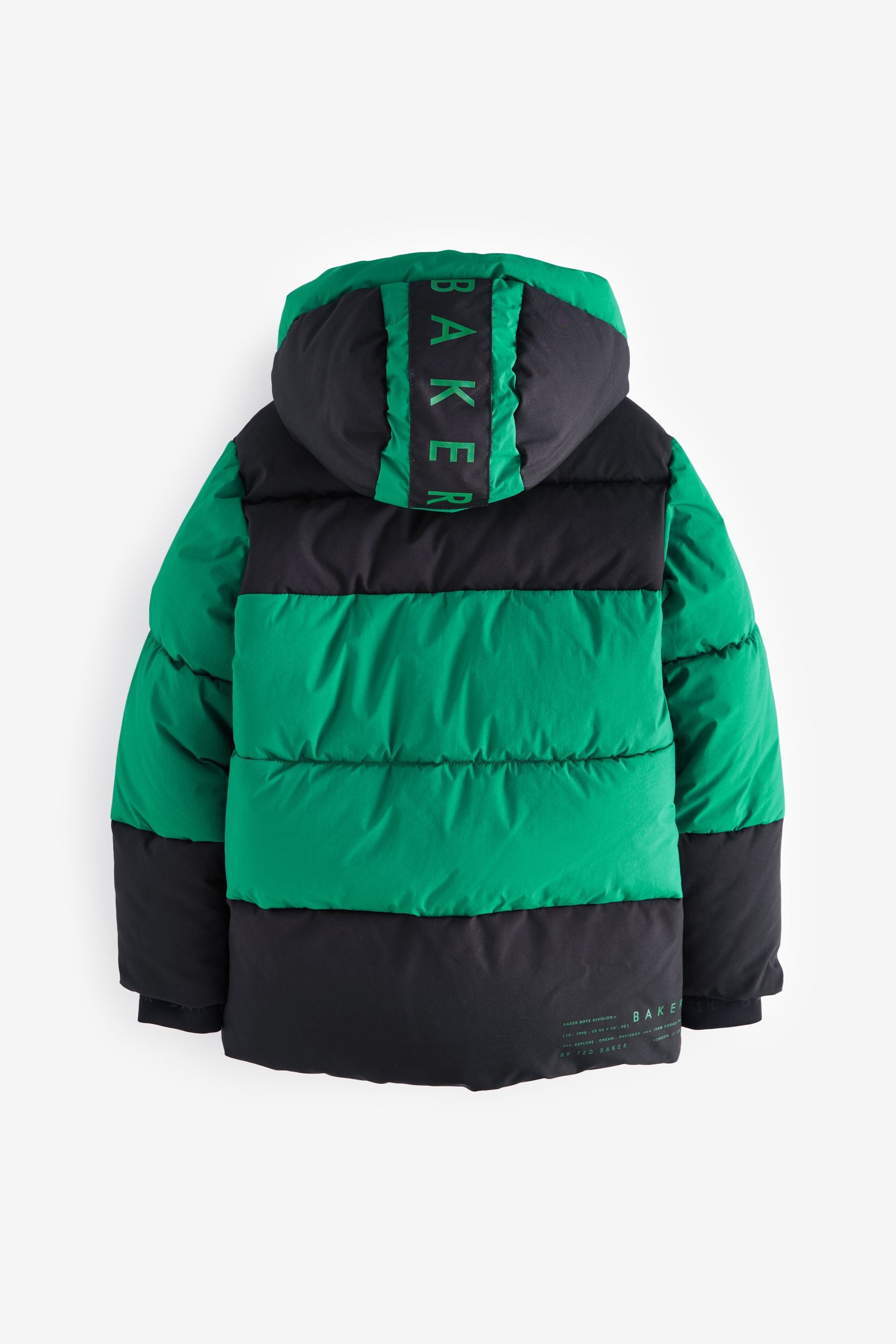 Baker By Ted Baker Green Shower Resistant Colourblock Padded Coat