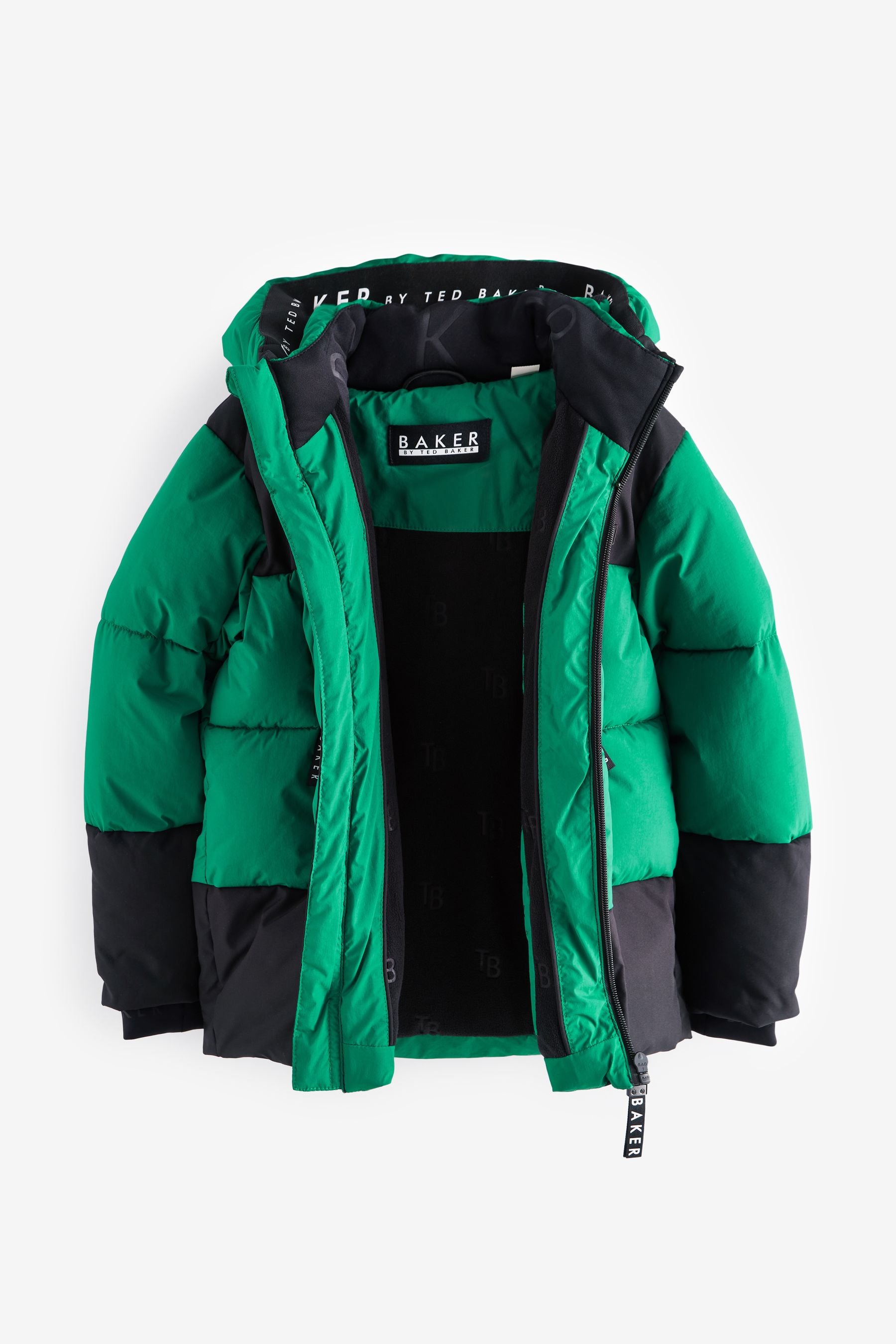 Baker By Ted Baker Green Shower Resistant Colourblock Padded Coat