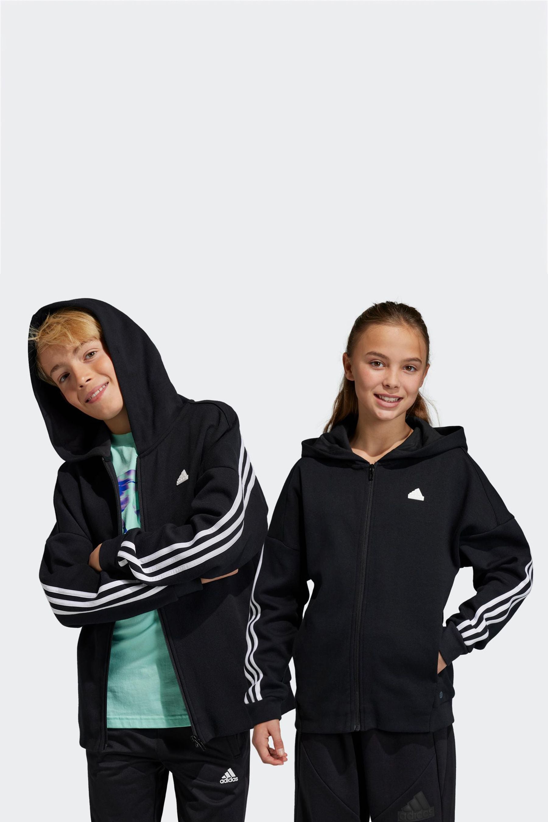 adidas Black Sportswear Junior Future Icons 3-Stripes Full-Zip Hooded Track Top