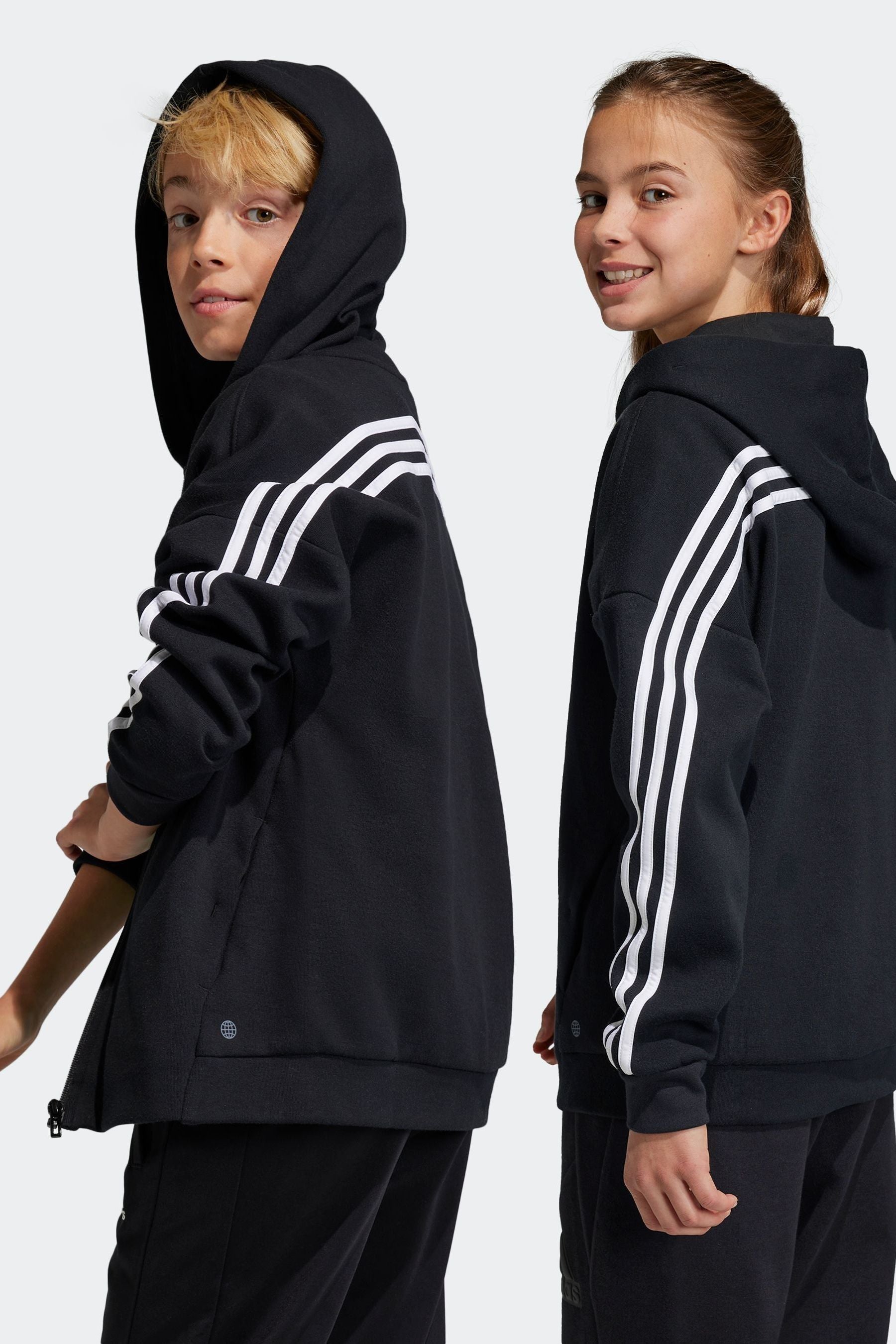 adidas Black Sportswear Junior Future Icons 3-Stripes Full-Zip Hooded Track Top