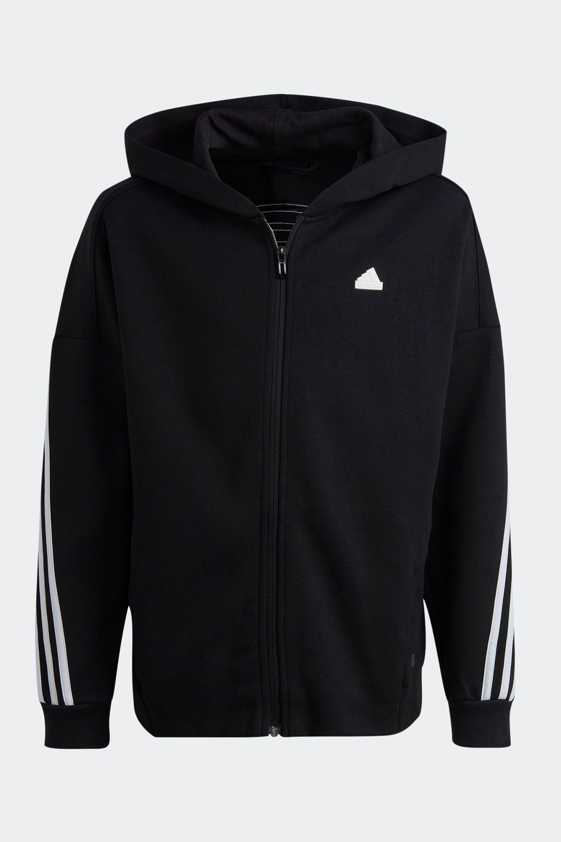 adidas Black Sportswear Junior Future Icons 3-Stripes Full-Zip Hooded Track Top