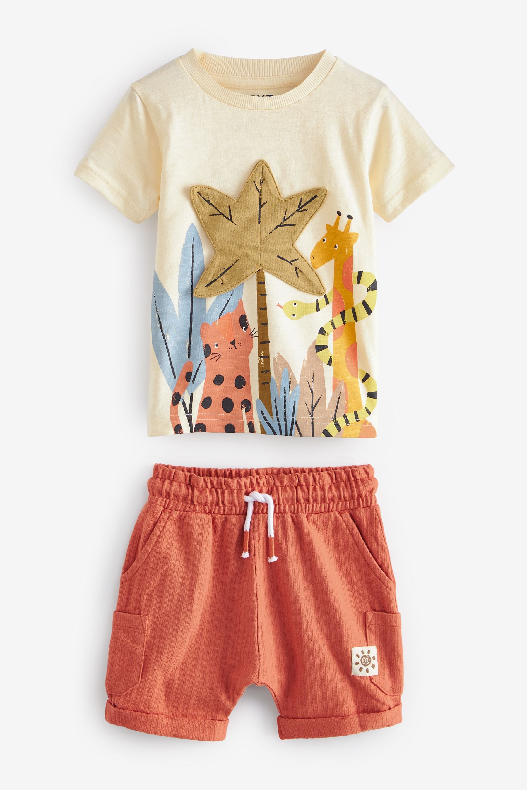 Cream Jungle Appliqu?© T-Shirt And Shorts Set (3mths-7yrs)