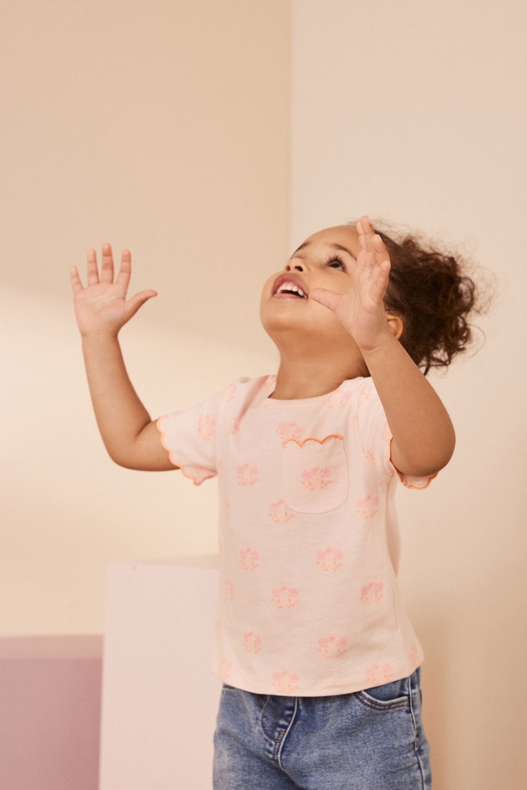 Fluro Pink Flower Short Sleeve Scallop 100% Cotton T-Shirt (3mths-7yrs)