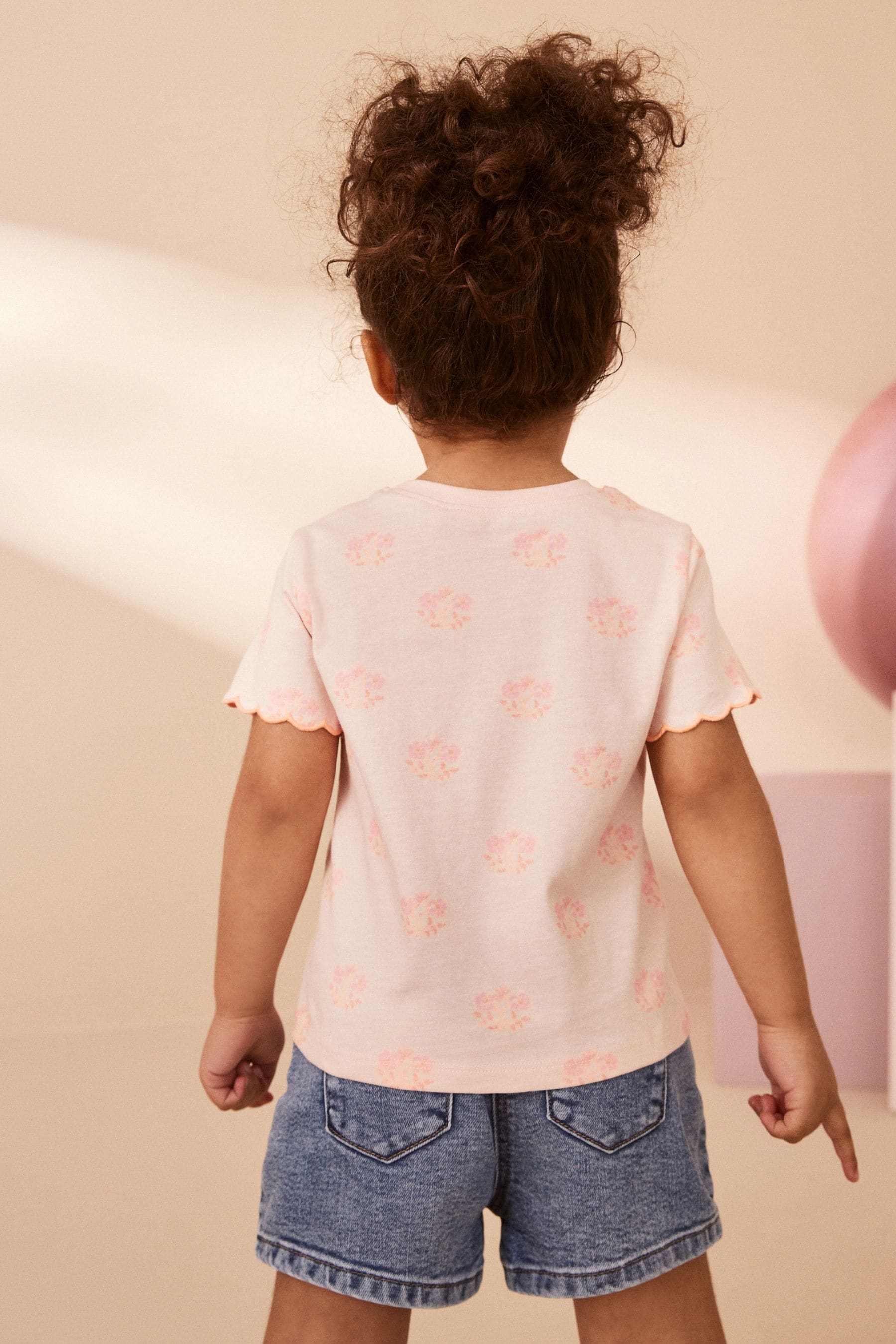 Fluro Pink Flower Short Sleeve Scallop 100% Cotton T-Shirt (3mths-7yrs)