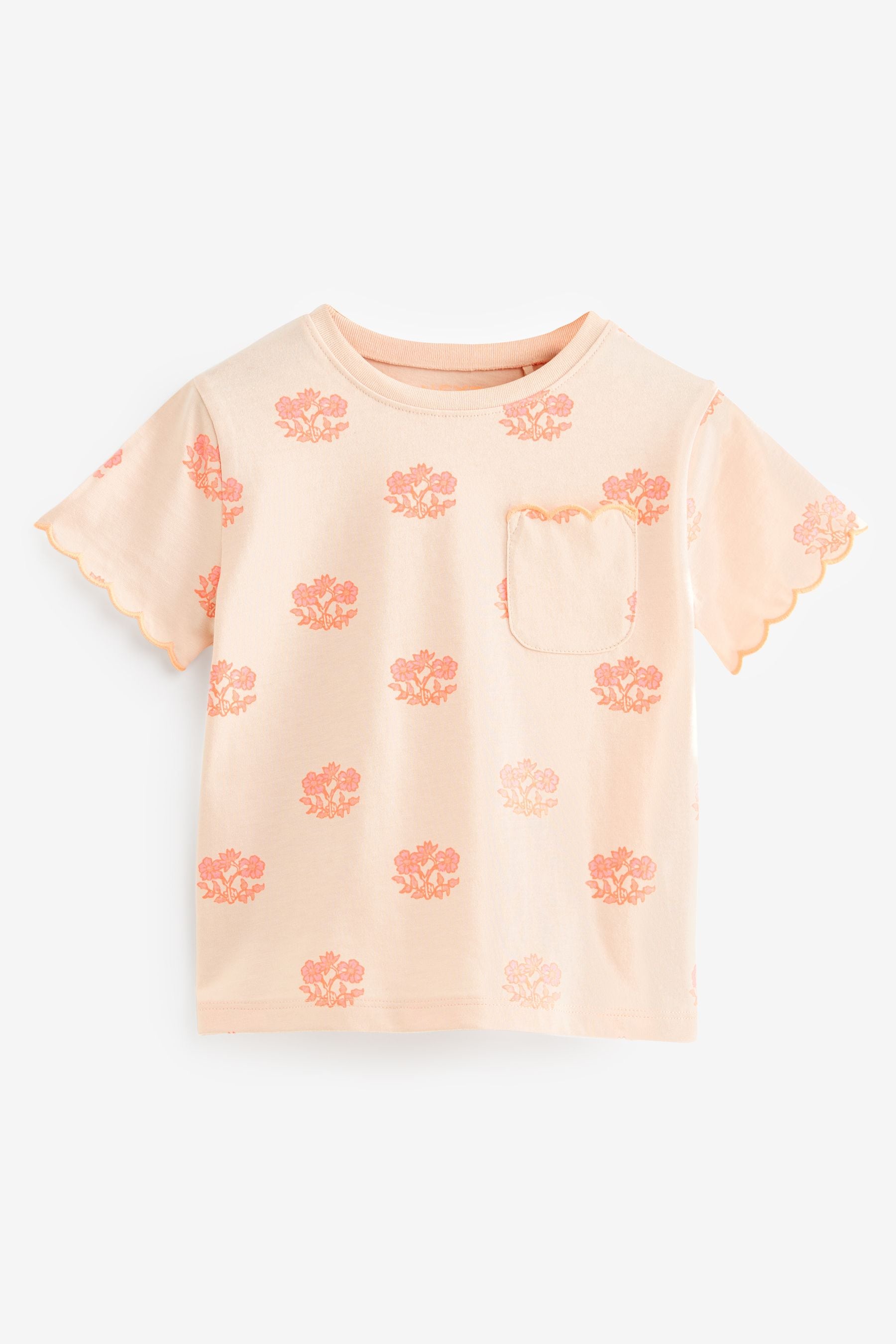 Fluro Pink Flower Short Sleeve Scallop 100% Cotton T-Shirt (3mths-7yrs)