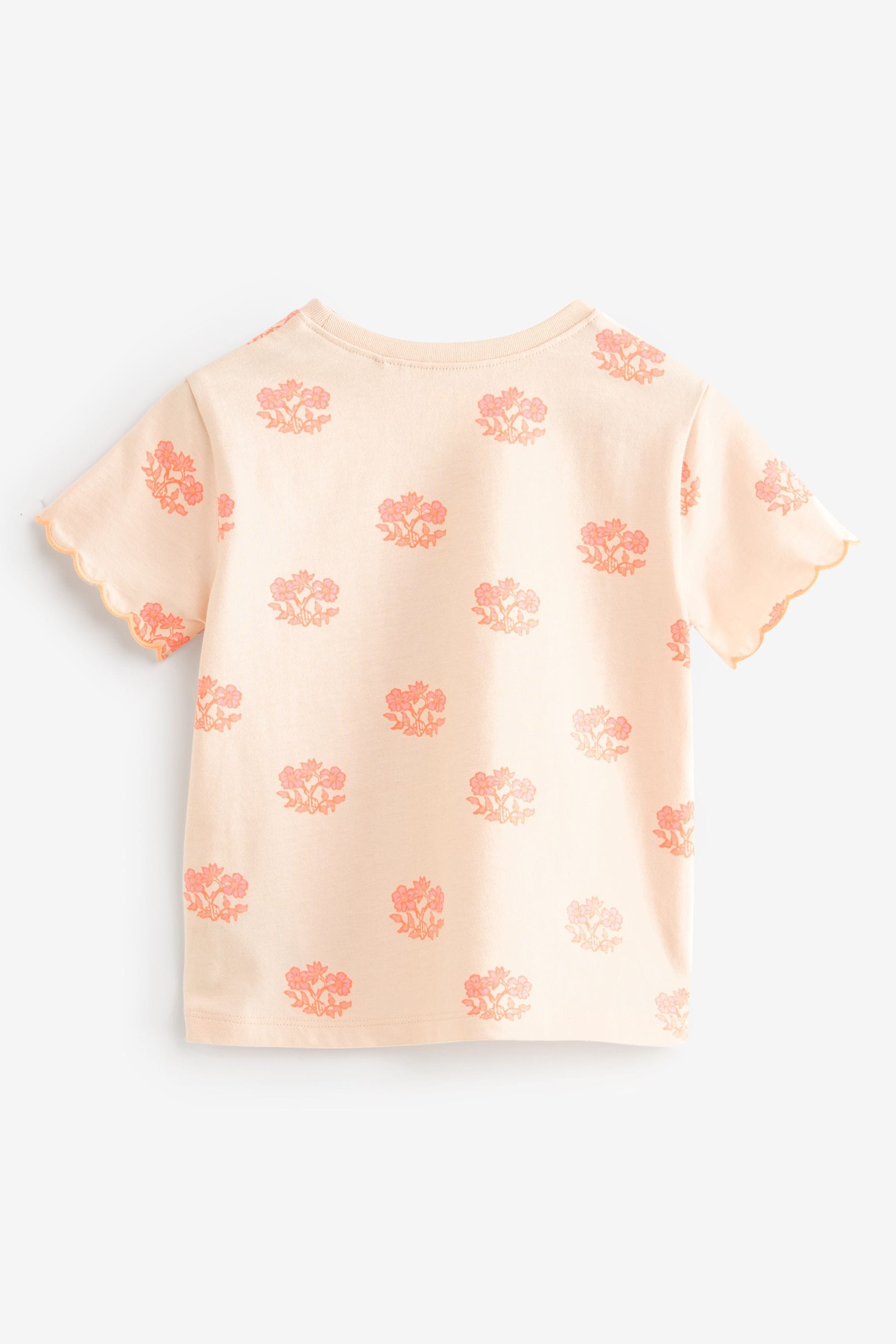 Fluro Pink Flower Short Sleeve Scallop 100% Cotton T-Shirt (3mths-7yrs)