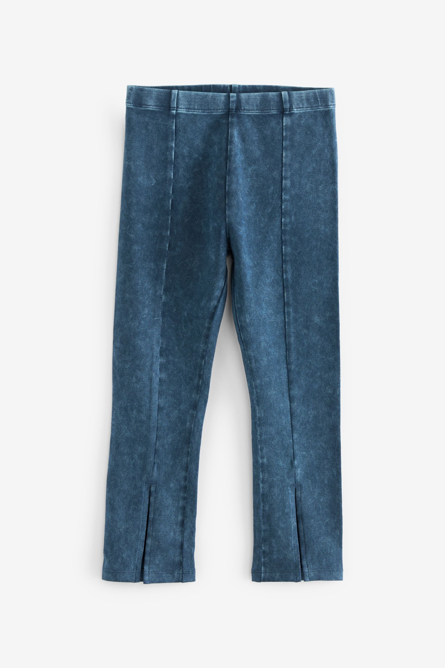 Blue Acid Wash Soft Jersey Split Front Leggings (3-16yrs)