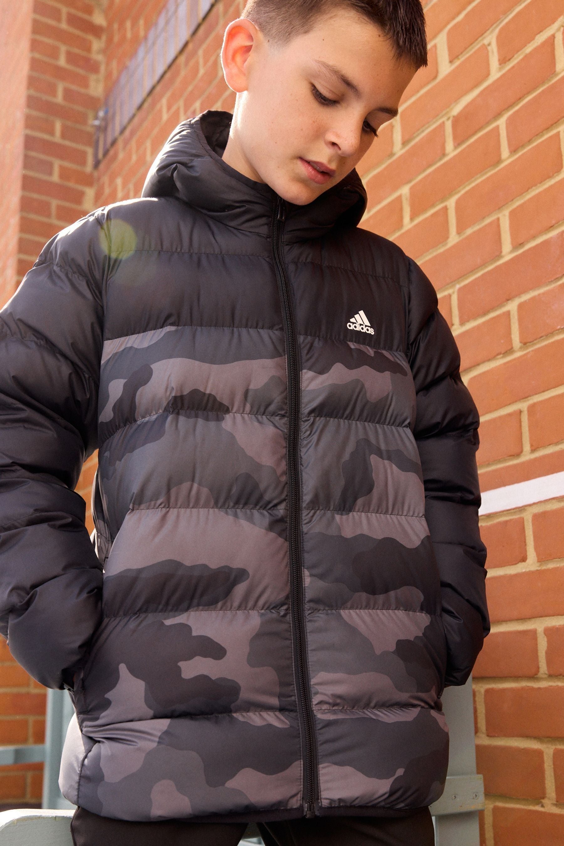 adidas Black/Grey Camo Puffer Coat