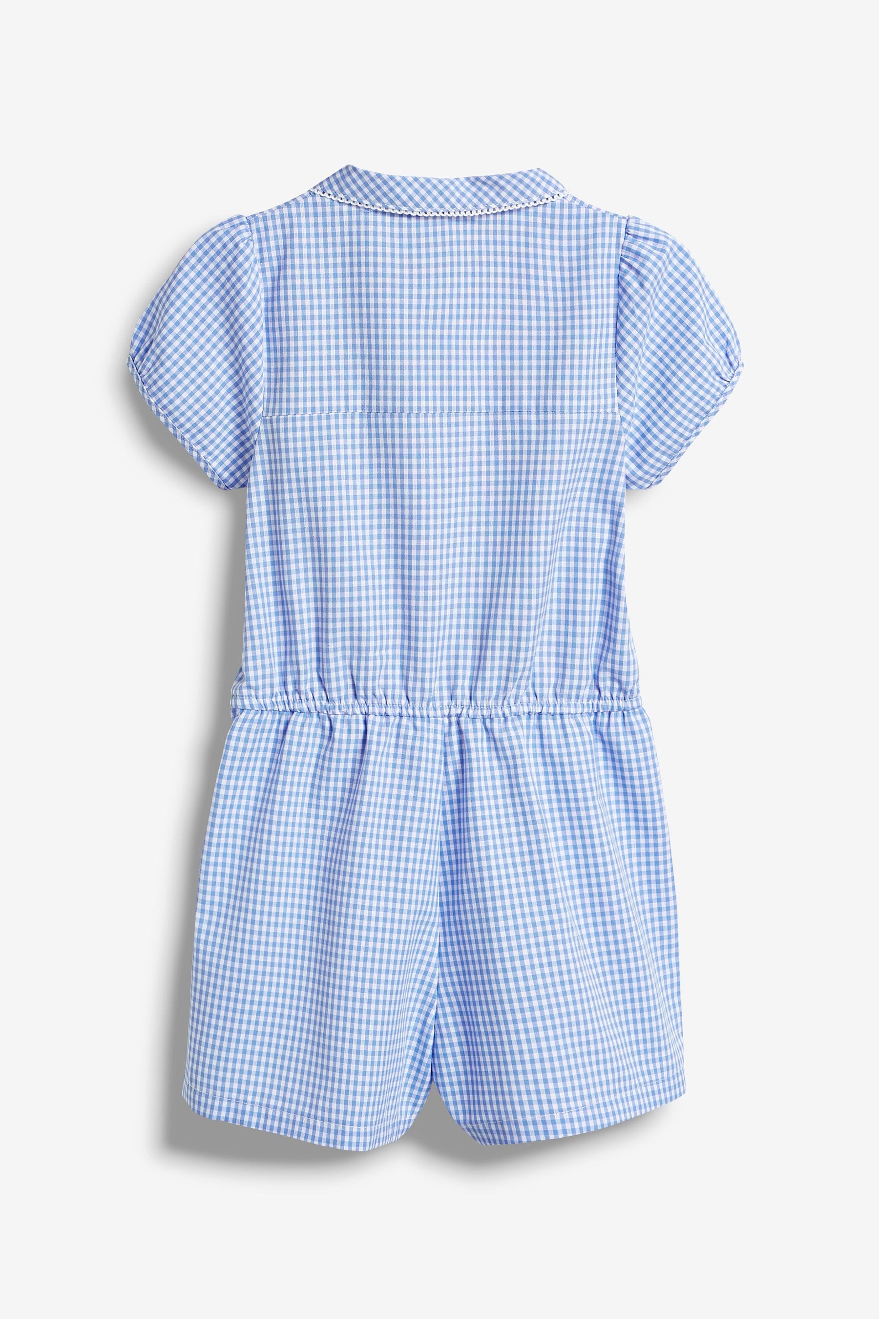 Blue Zip Front Cotton Rich Gingham School Playsuit (3-14yrs)