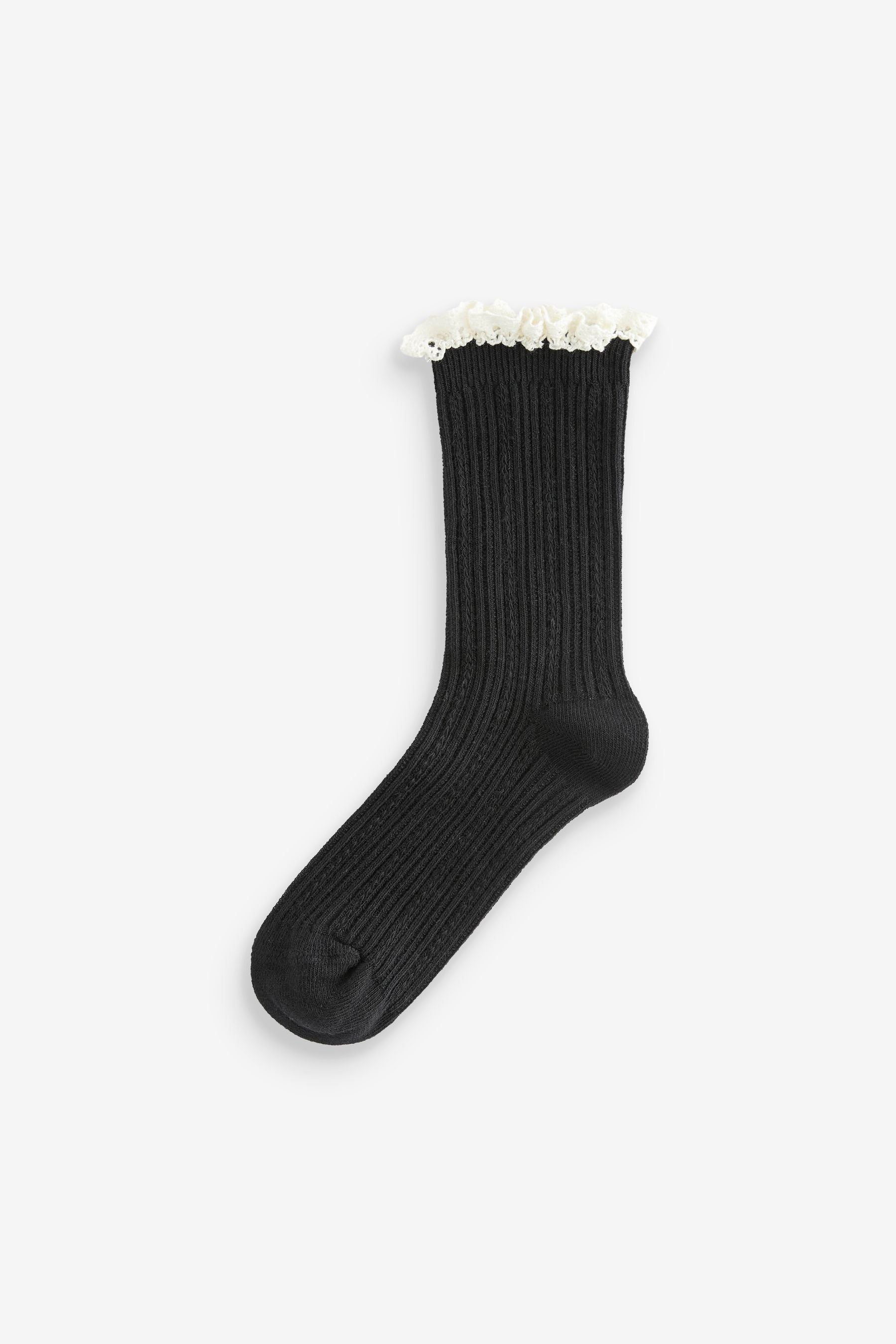 Black/Cream Cotton Rich Ruffle Textured Ankle Socks 2 Pack