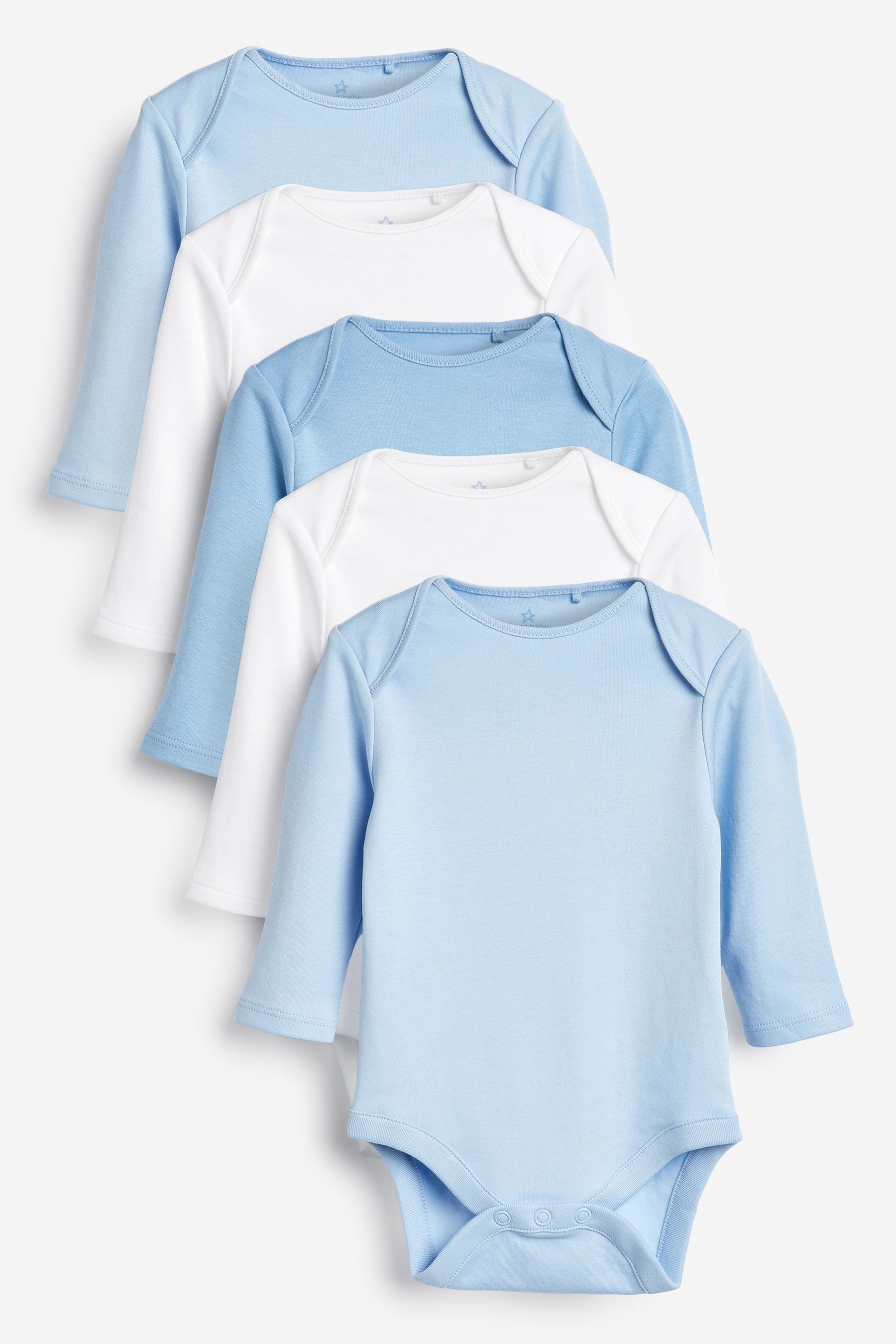 Blue 5 Pack Baby Long Sleeve Bodysuits