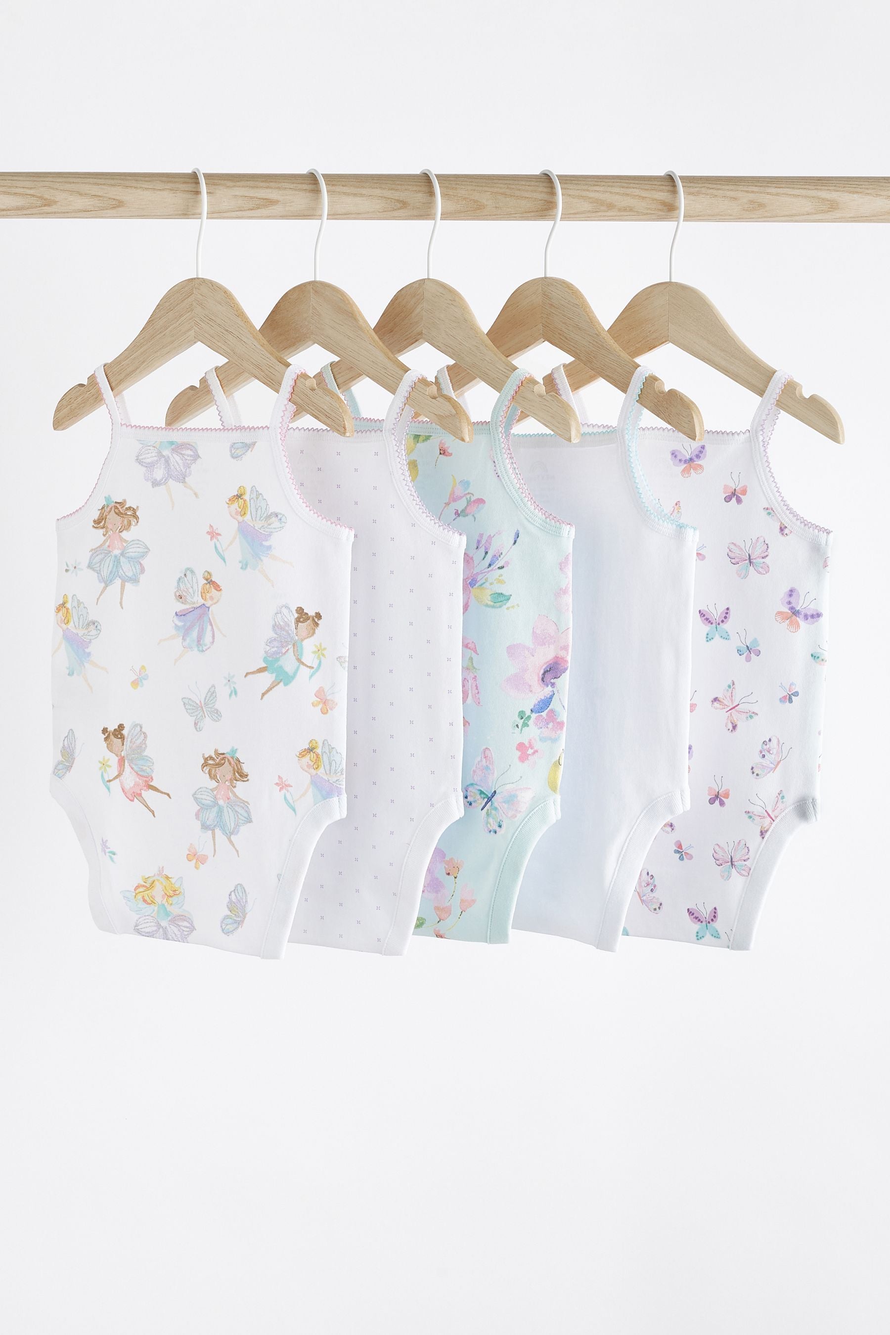 White Fairy Baby Strappy Vest Bodysuits 5 Pack