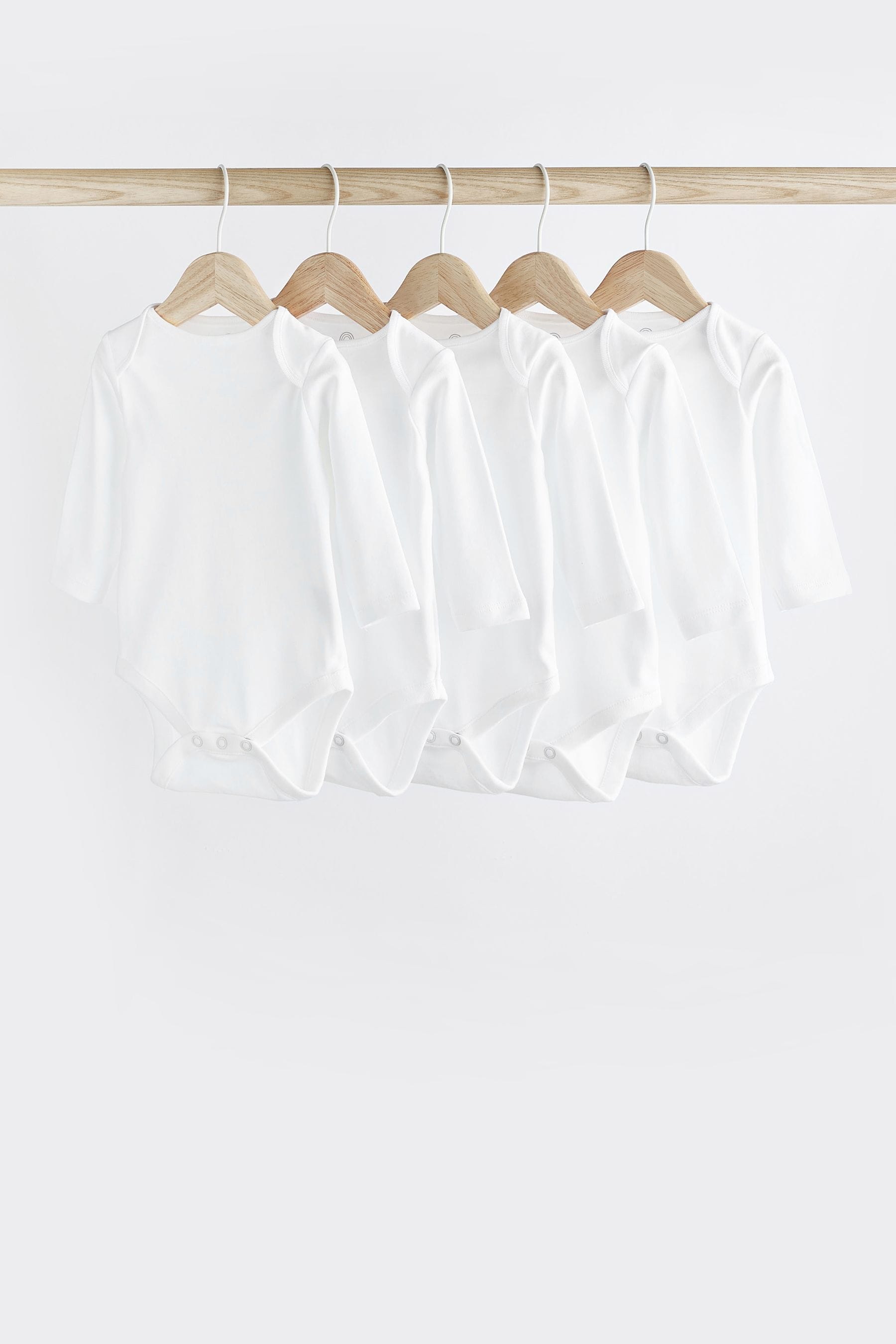 White 5 Pack Essential Baby Long Sleeve Bodysuits