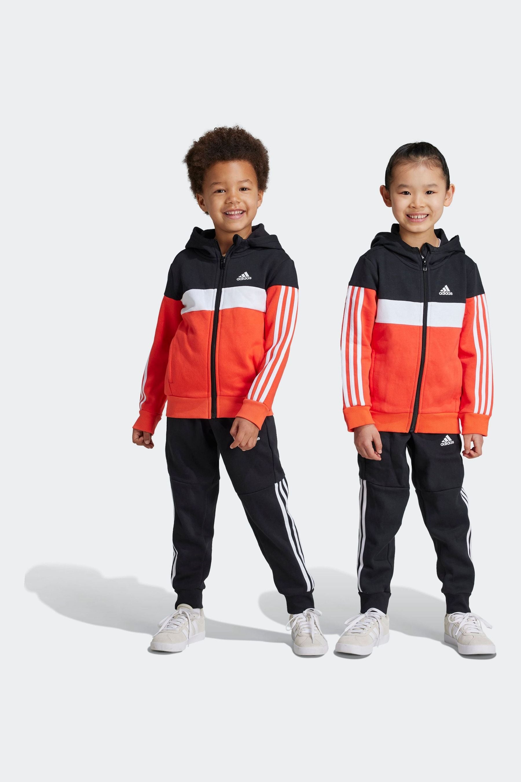 Red/Black adidas Kids Tiberio 3-Stripes Colorblock Fleece Tracksuit