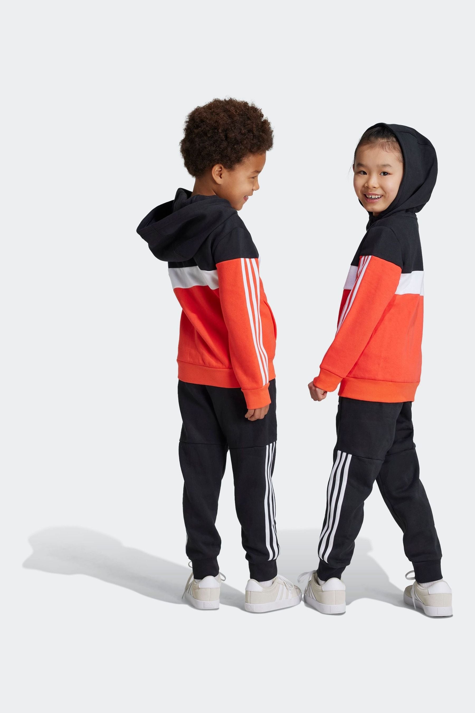 Red/Black adidas Kids Tiberio 3-Stripes Colorblock Fleece Tracksuit