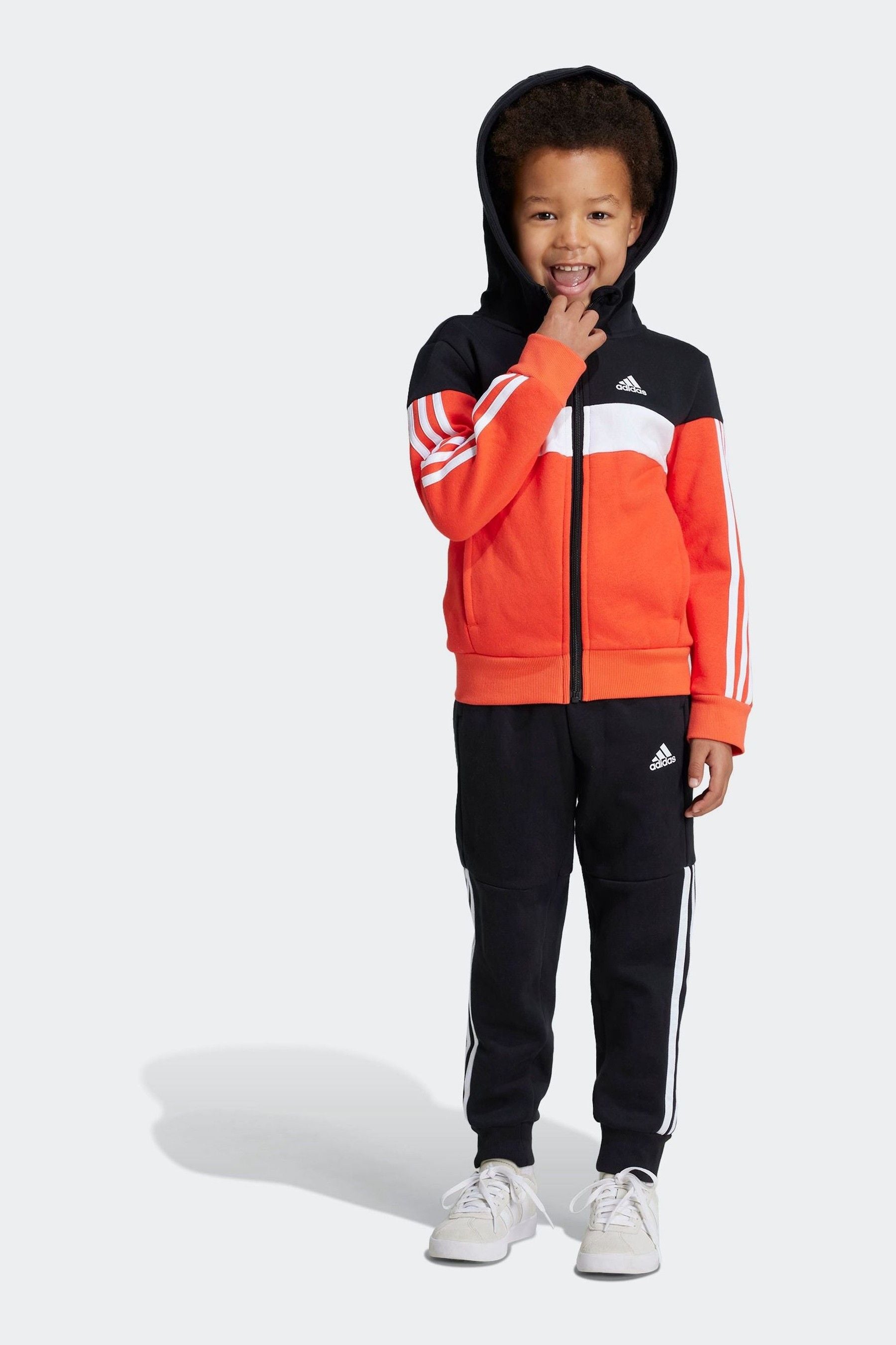 Red/Black adidas Kids Tiberio 3-Stripes Colorblock Fleece Tracksuit