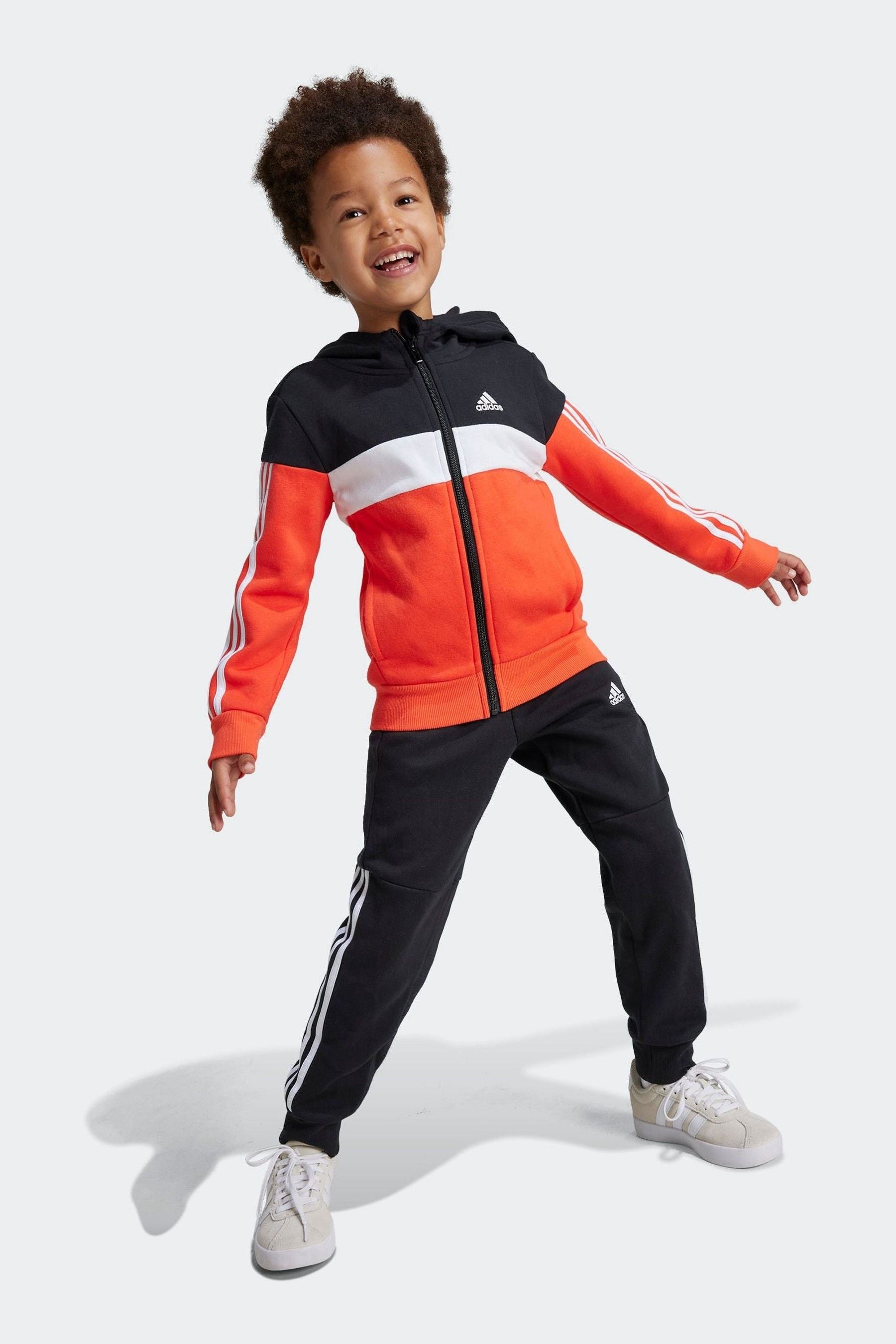 Red/Black adidas Kids Tiberio 3-Stripes Colorblock Fleece Tracksuit