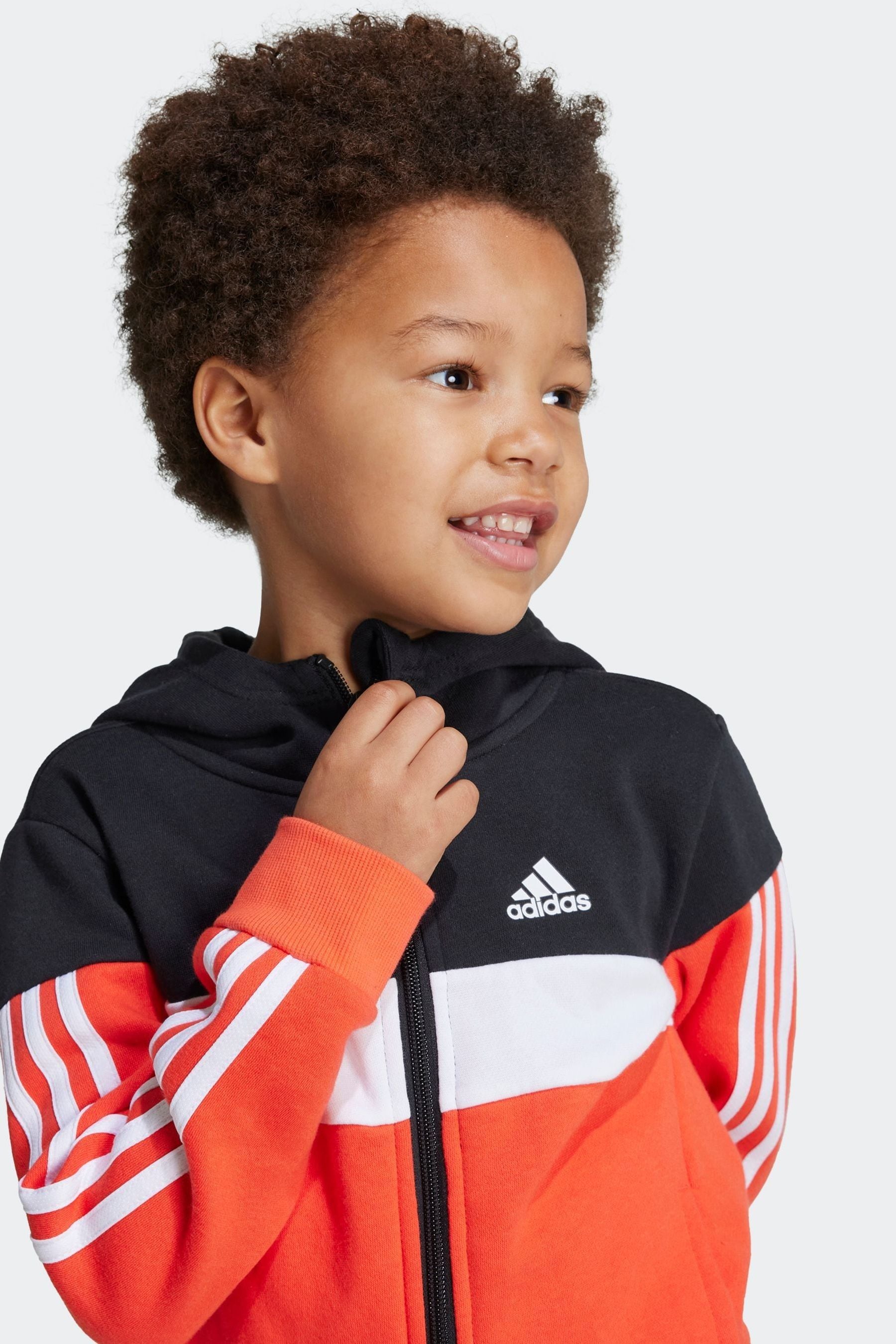 Red/Black adidas Kids Tiberio 3-Stripes Colorblock Fleece Tracksuit