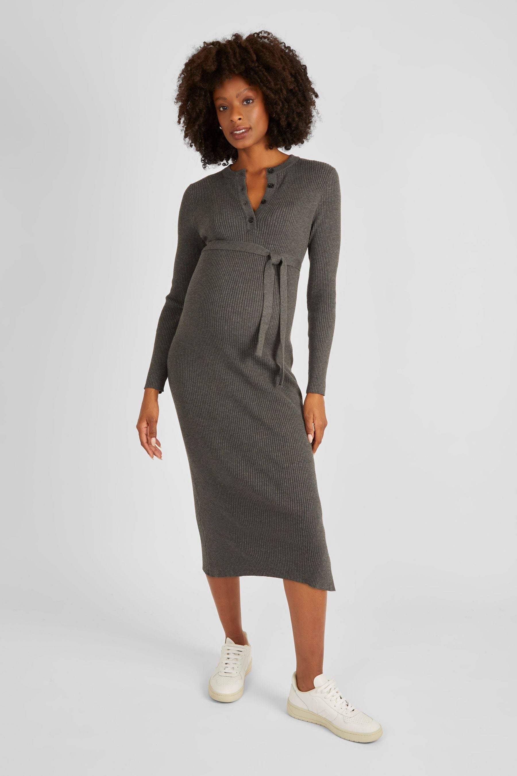 Charcoal JoJo Maman Bébé Ribbed Knitted Maternity Dress