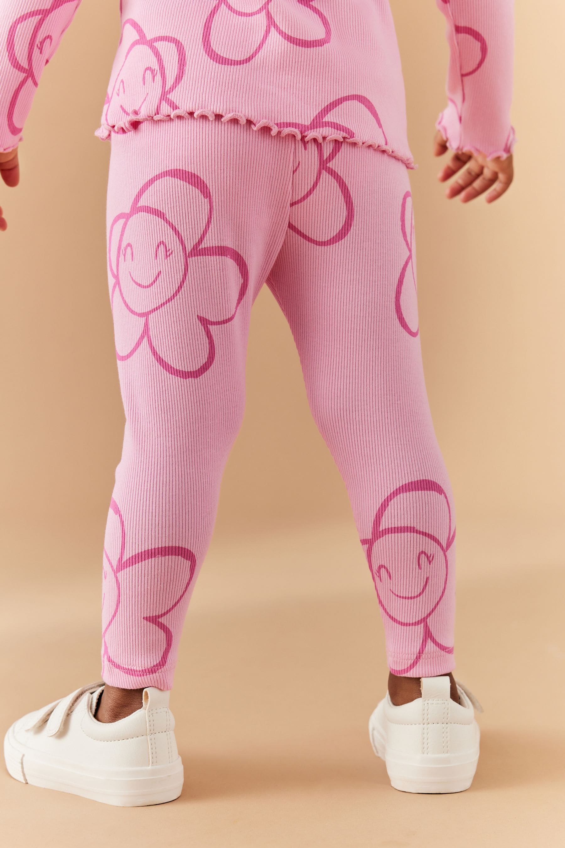 Pink Smile Flower Rib Jersey Leggings (3mths-7yrs)