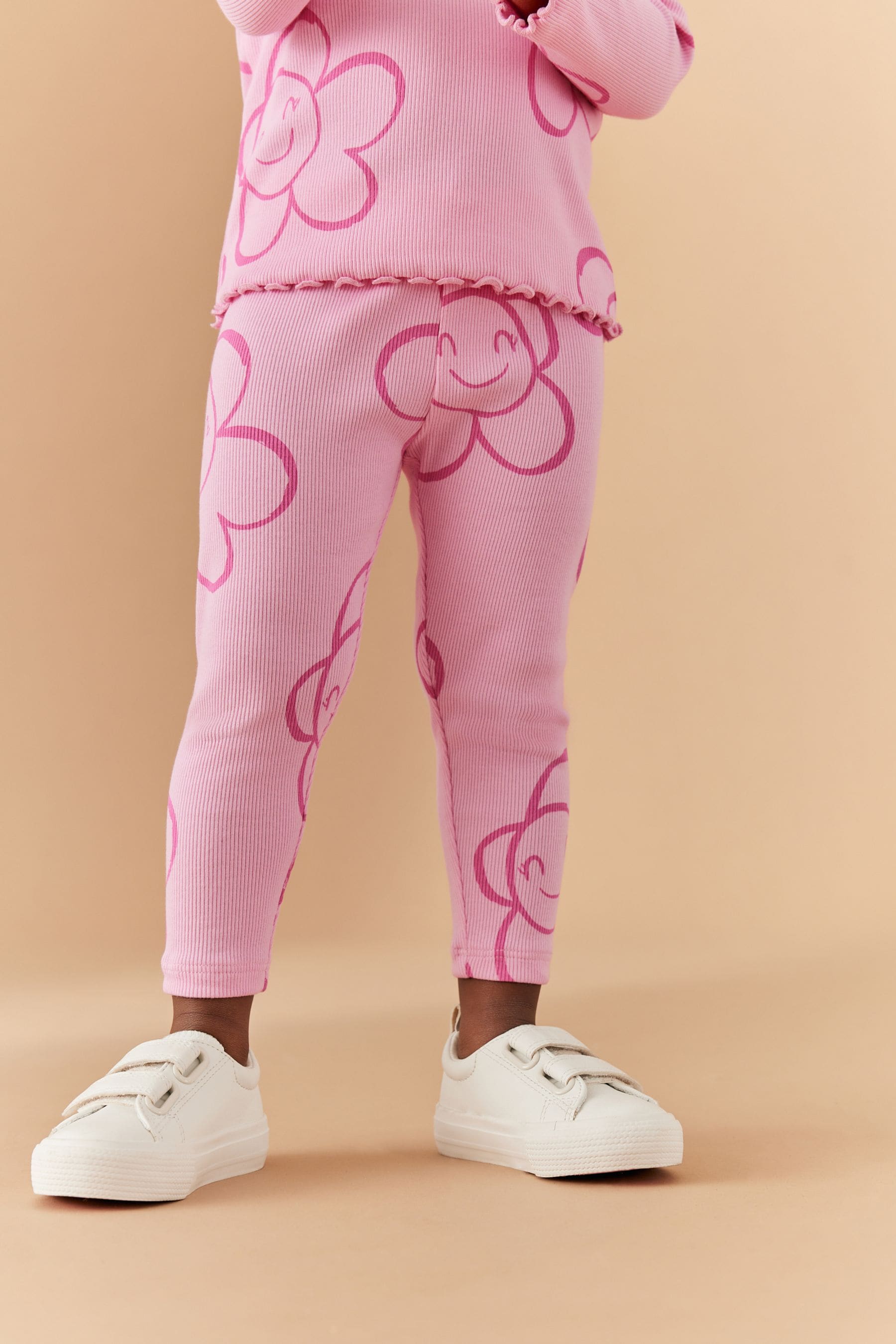 Pink Smile Flower Rib Jersey Leggings (3mths-7yrs)