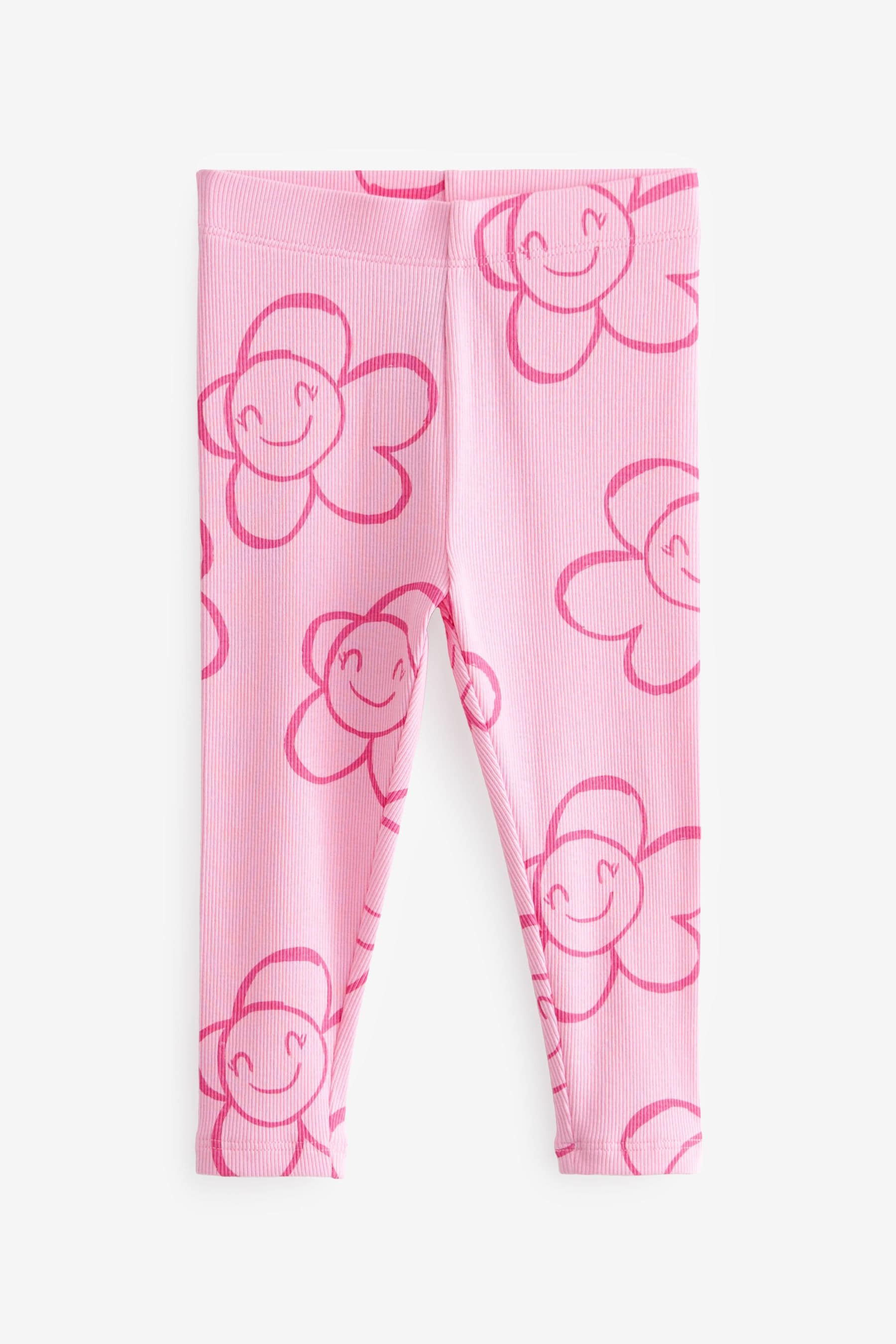 Pink Smile Flower Rib Jersey Leggings (3mths-7yrs)