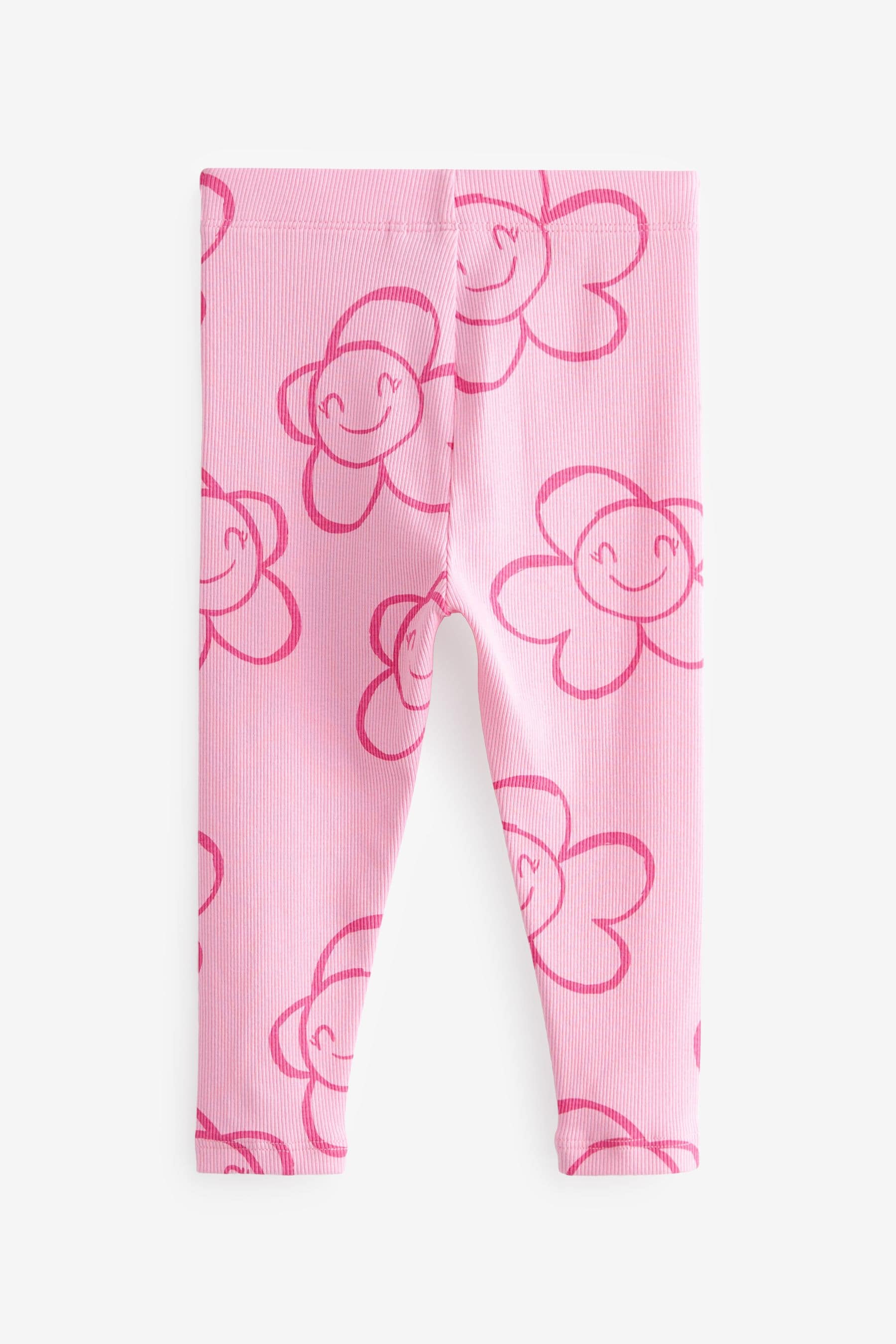 Pink Smile Flower Rib Jersey Leggings (3mths-7yrs)