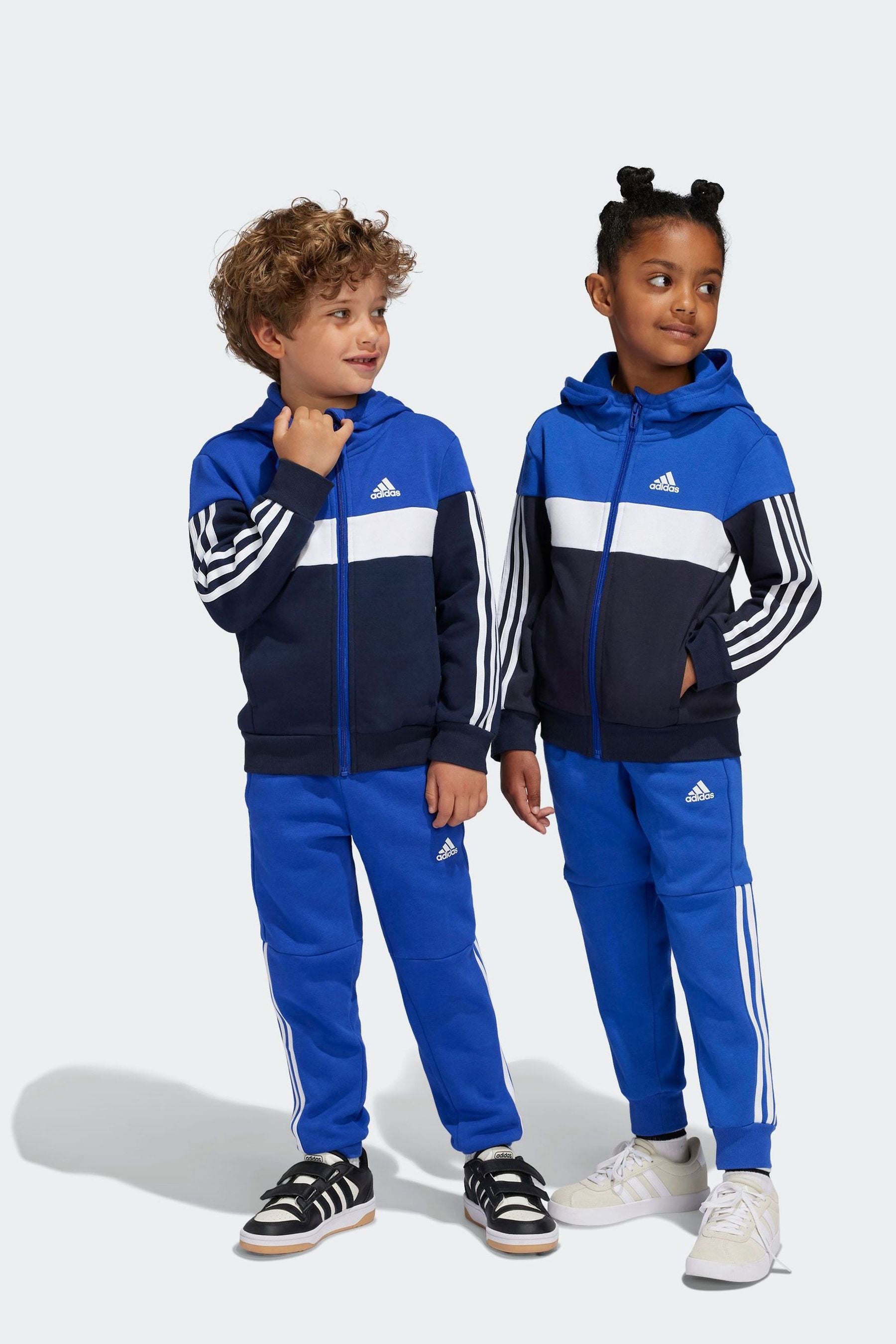 Blue/Black adidas Kids Tiberio 3-Stripes Colorblock Fleece Tracksuit