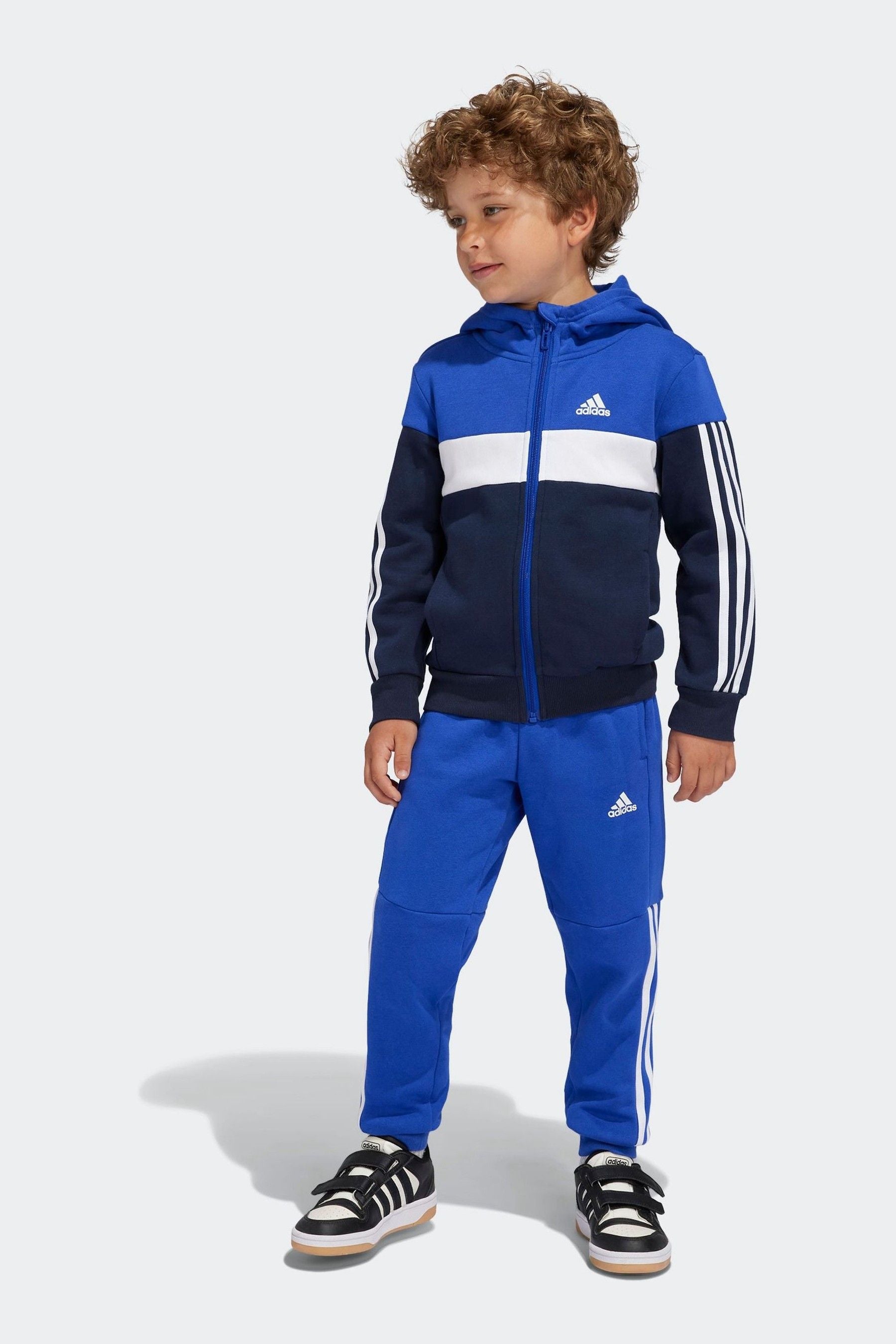 Blue/Black adidas Kids Tiberio 3-Stripes Colorblock Fleece Tracksuit