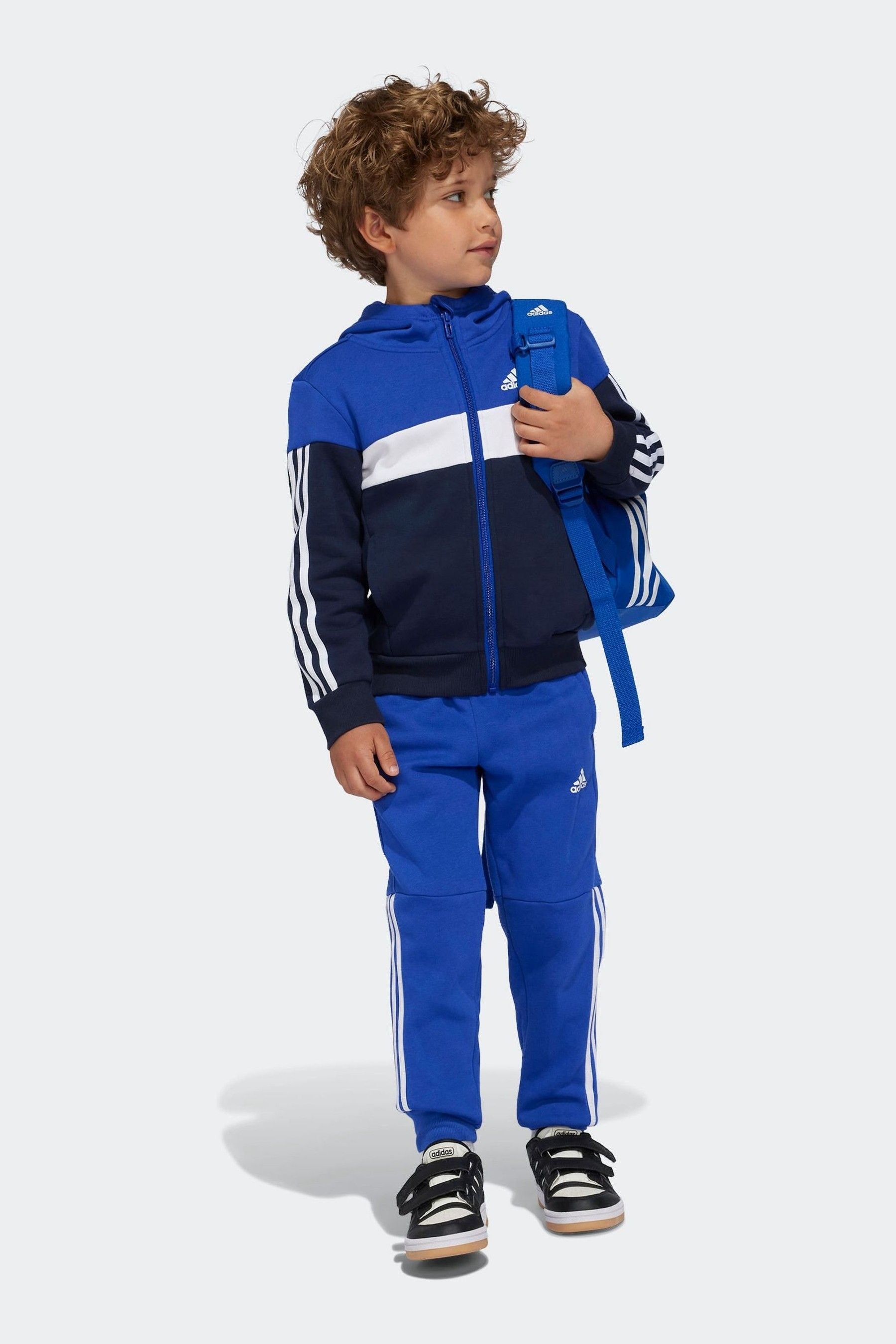 Blue/Black adidas Kids Tiberio 3-Stripes Colorblock Fleece Tracksuit