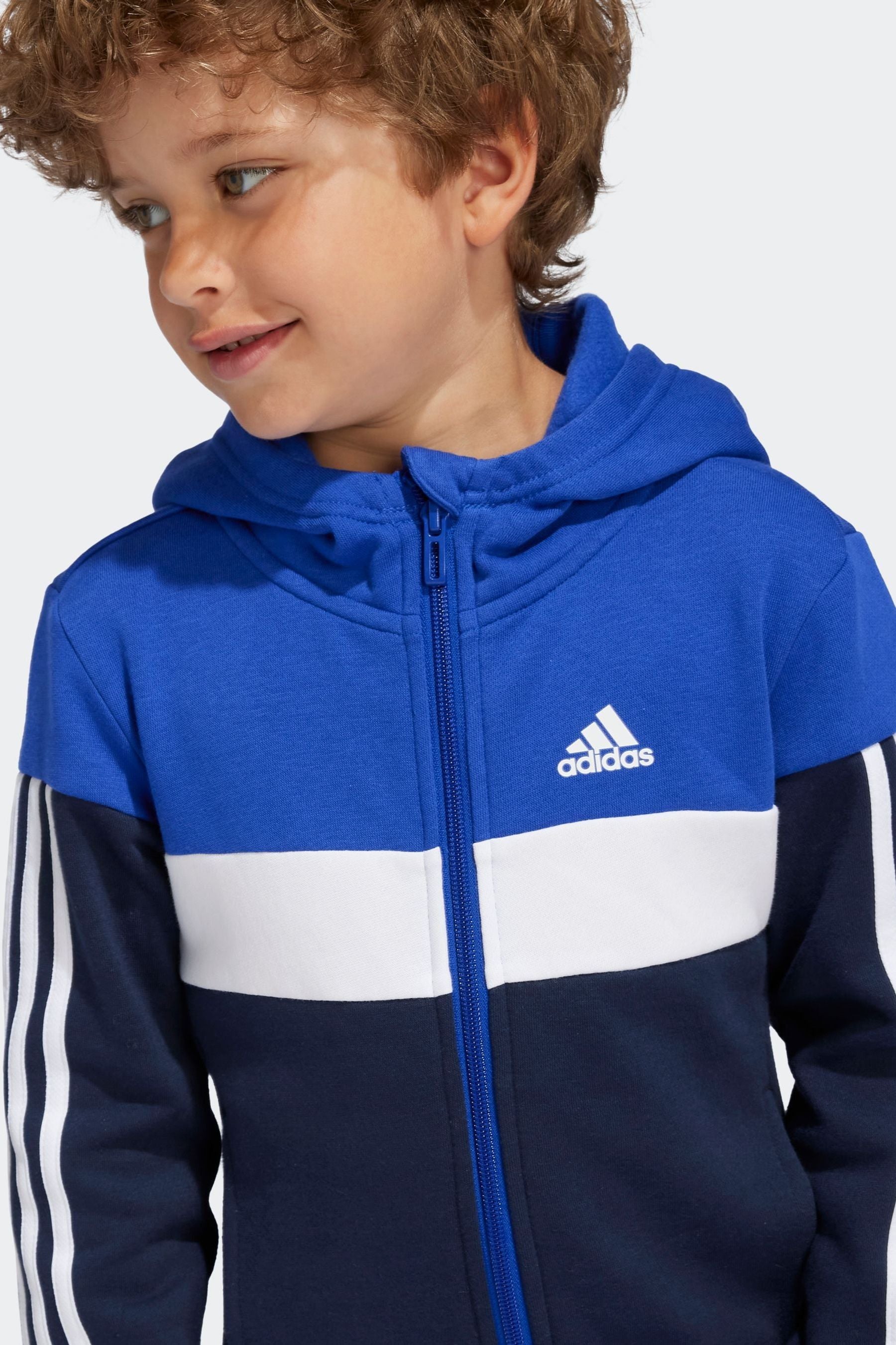 Blue/Black adidas Kids Tiberio 3-Stripes Colorblock Fleece Tracksuit