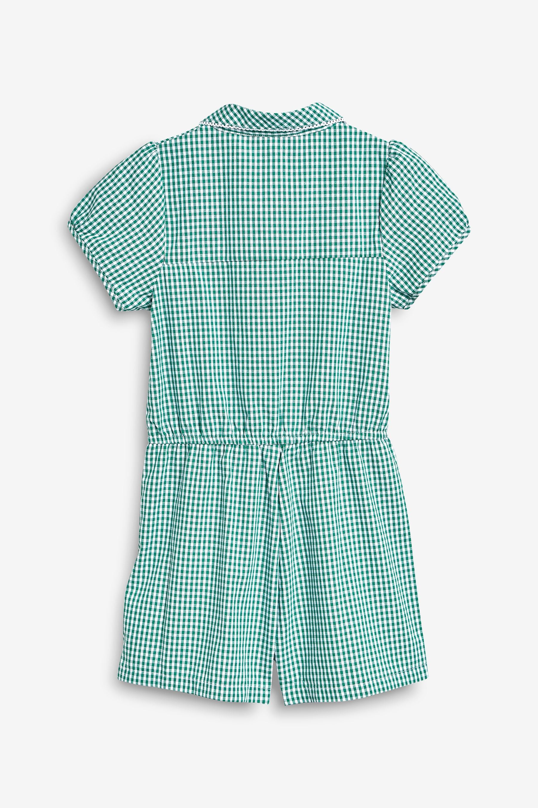 Green Zip Front Cotton Rich Gingham School Playsuit (3-14yrs)