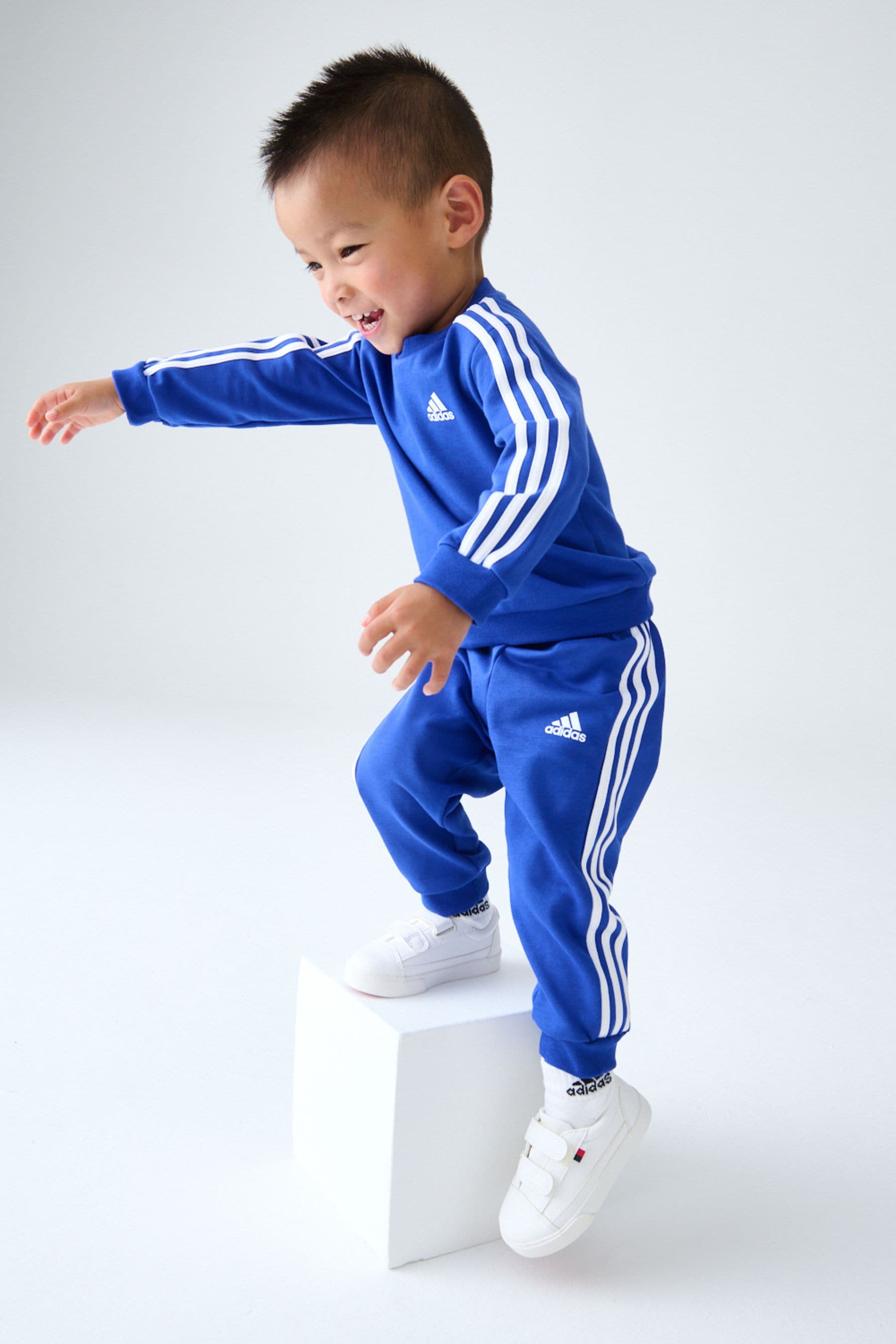 Blue/White adidas Kids Essentials 3 Stripes Jogger Set