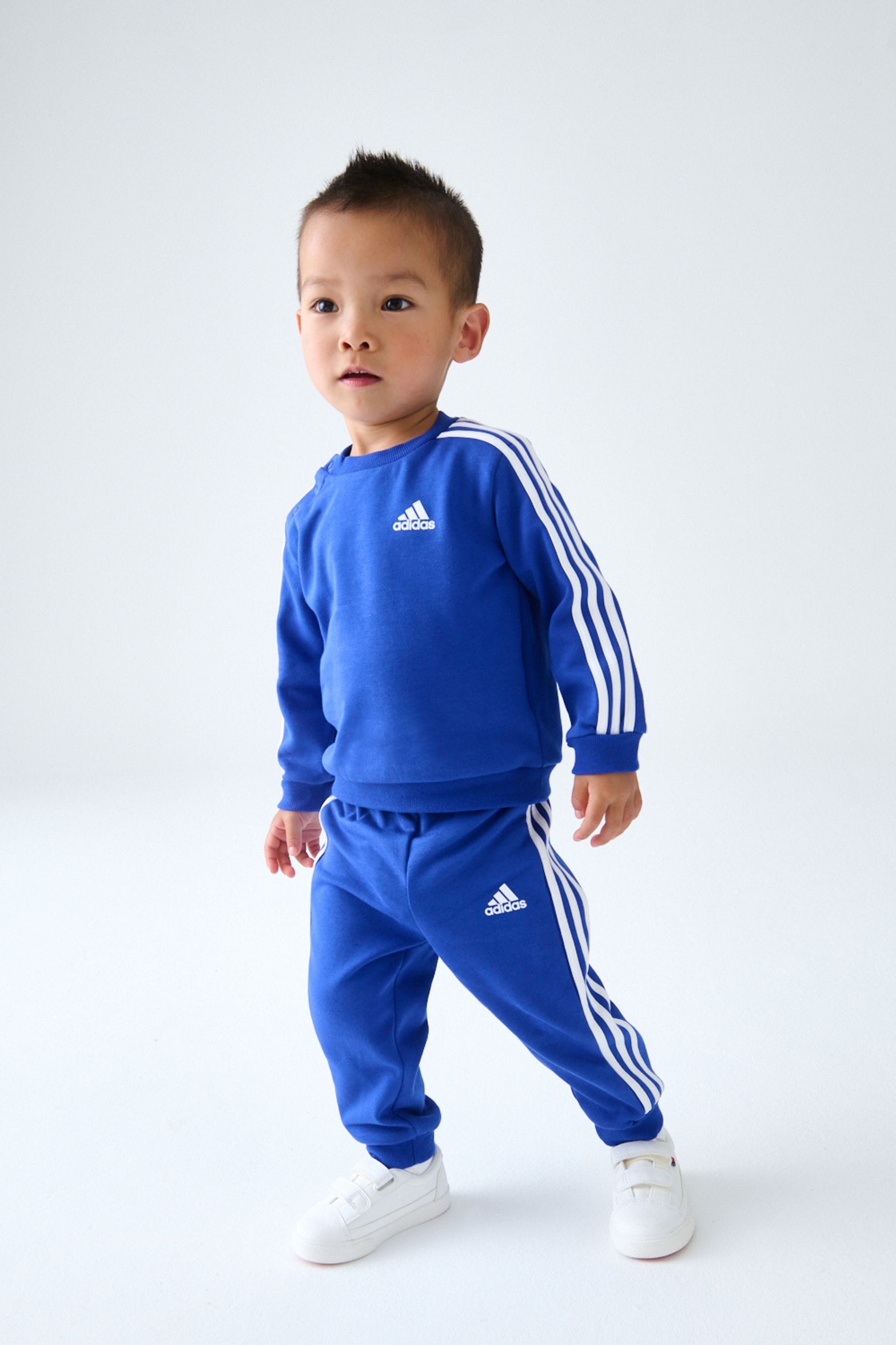 Blue/White adidas Kids Essentials 3 Stripes Jogger Set