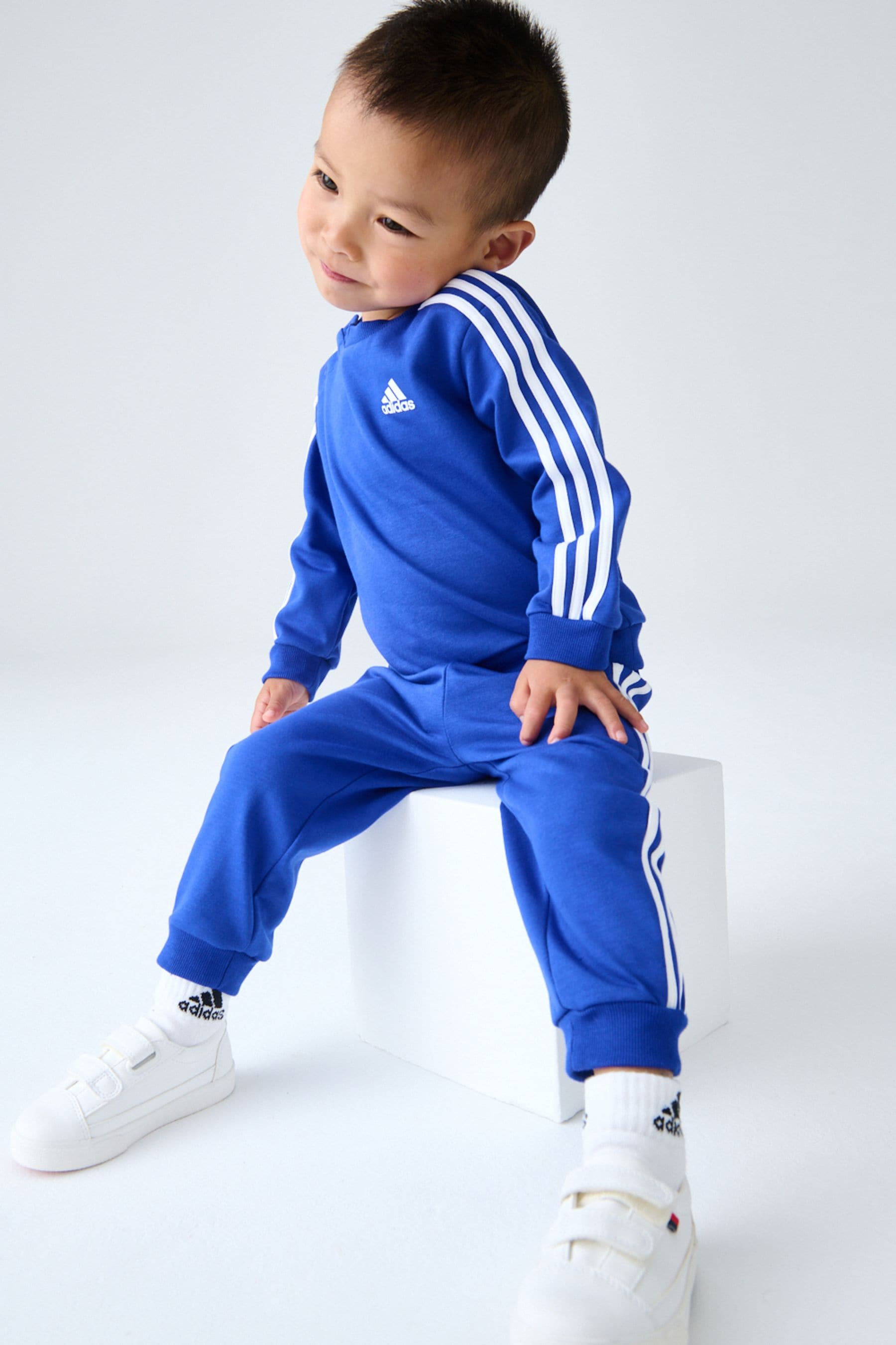 Blue/White adidas Kids Essentials 3 Stripes Jogger Set